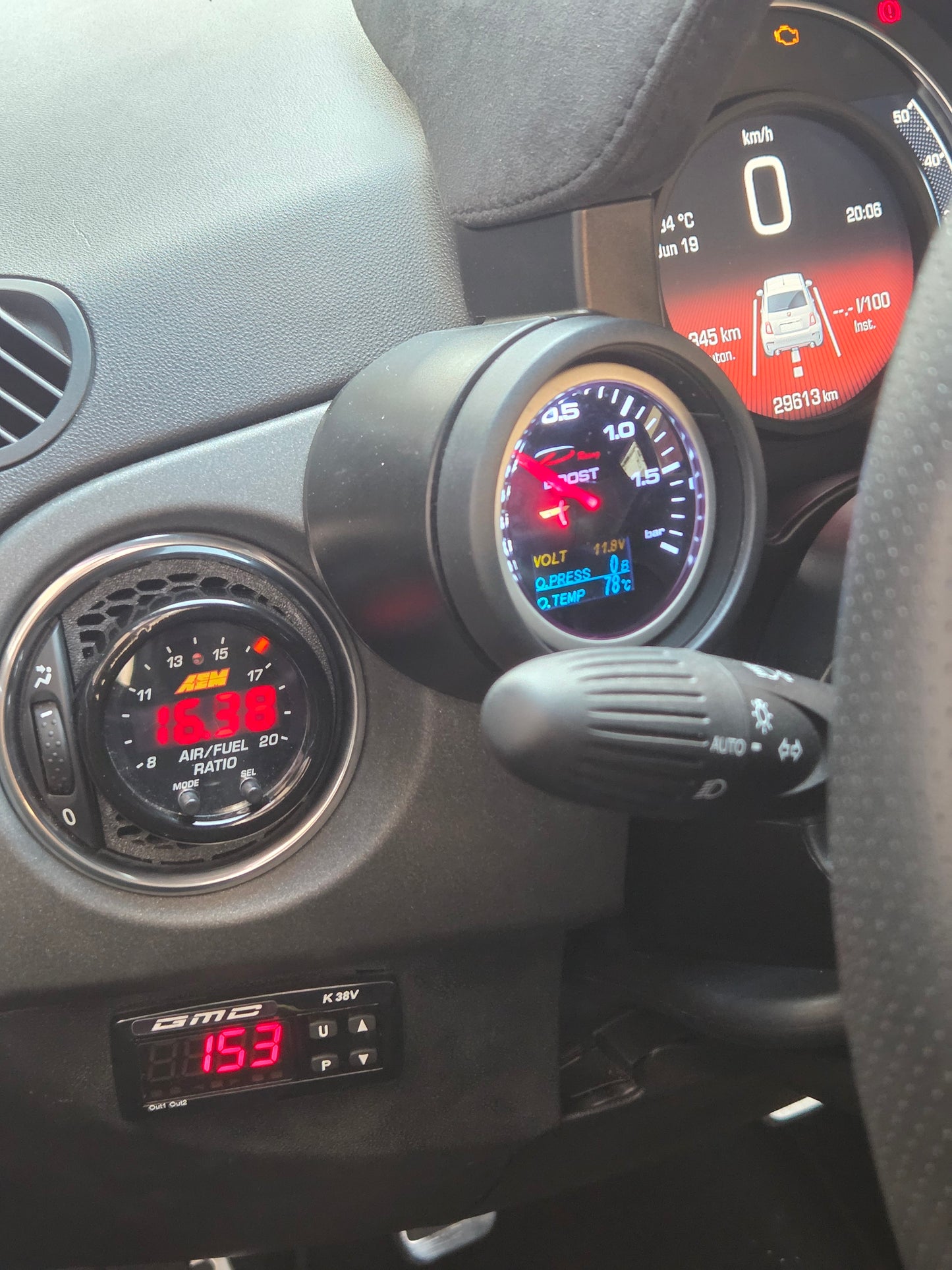 Abarth Reloj Gauge AFR AEM con o sin Soporte Ventilación