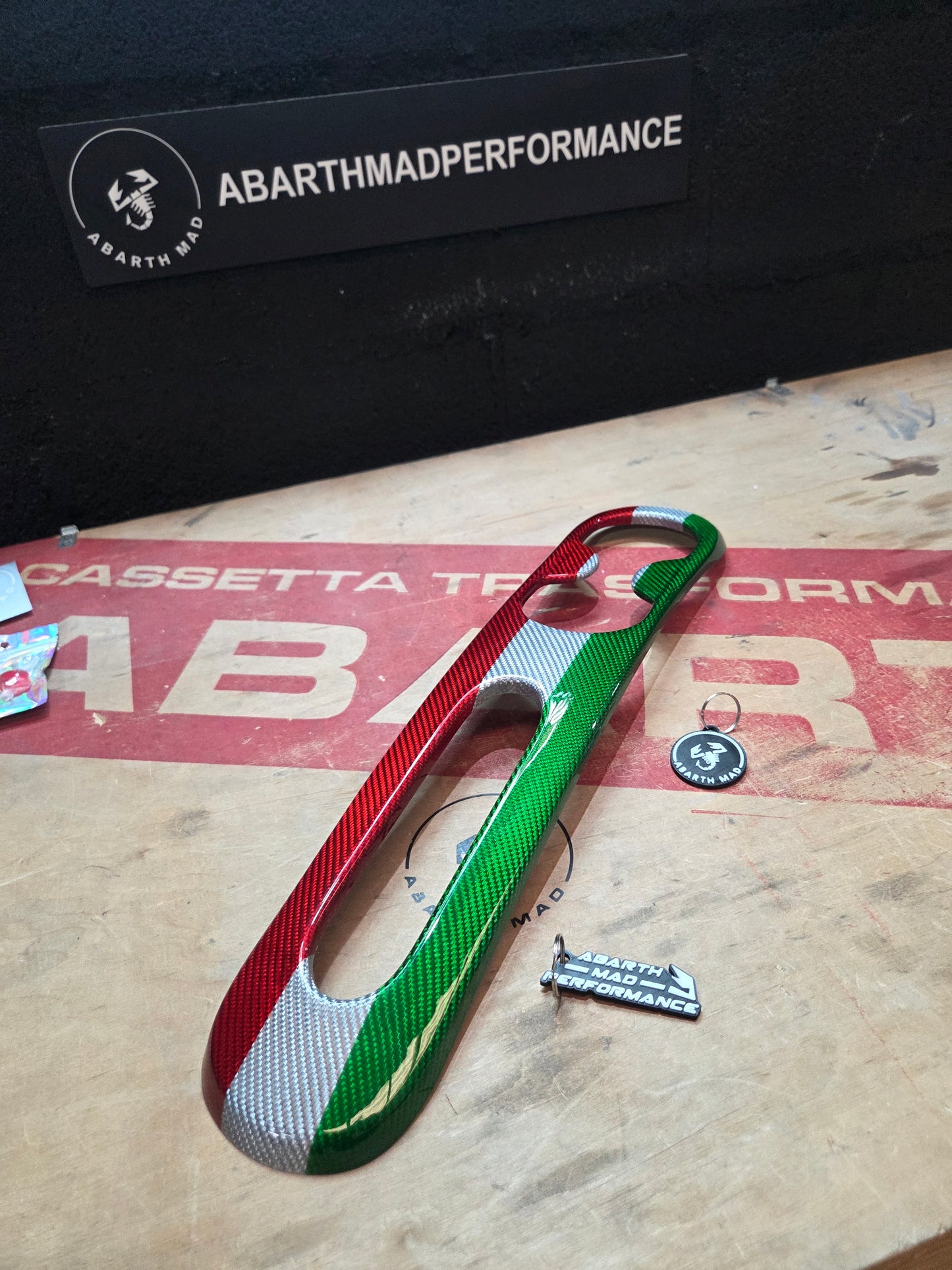 Abarth 2016+ Restyling Consola Túnel Freno de Mano Fibra de Carbono Italia 🇮🇹 Handbrake