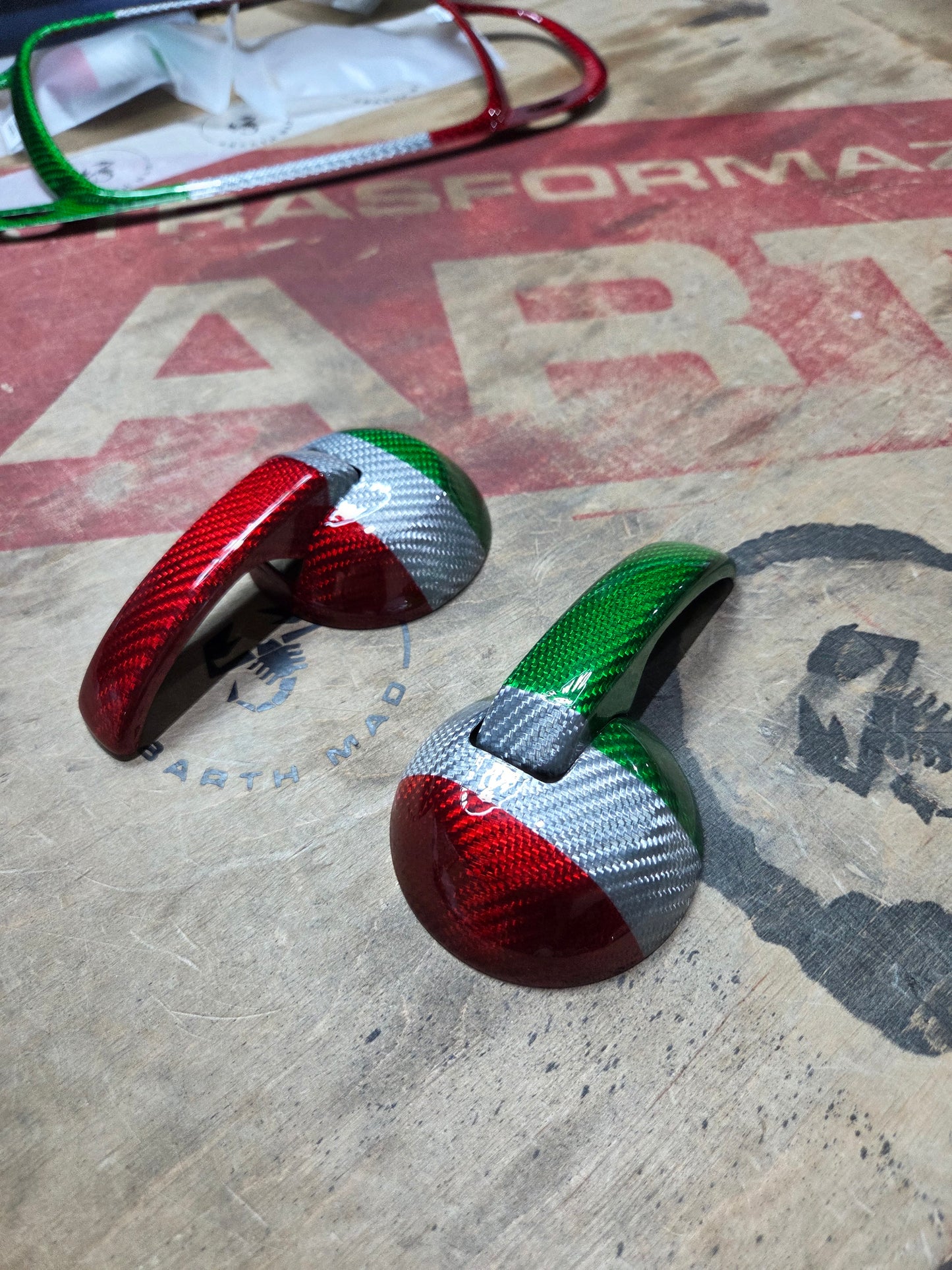 Abarth Italia 🇮🇹 Cover Manilla Tirador Puerta Interior Carbon Fiber Door Handle Pull