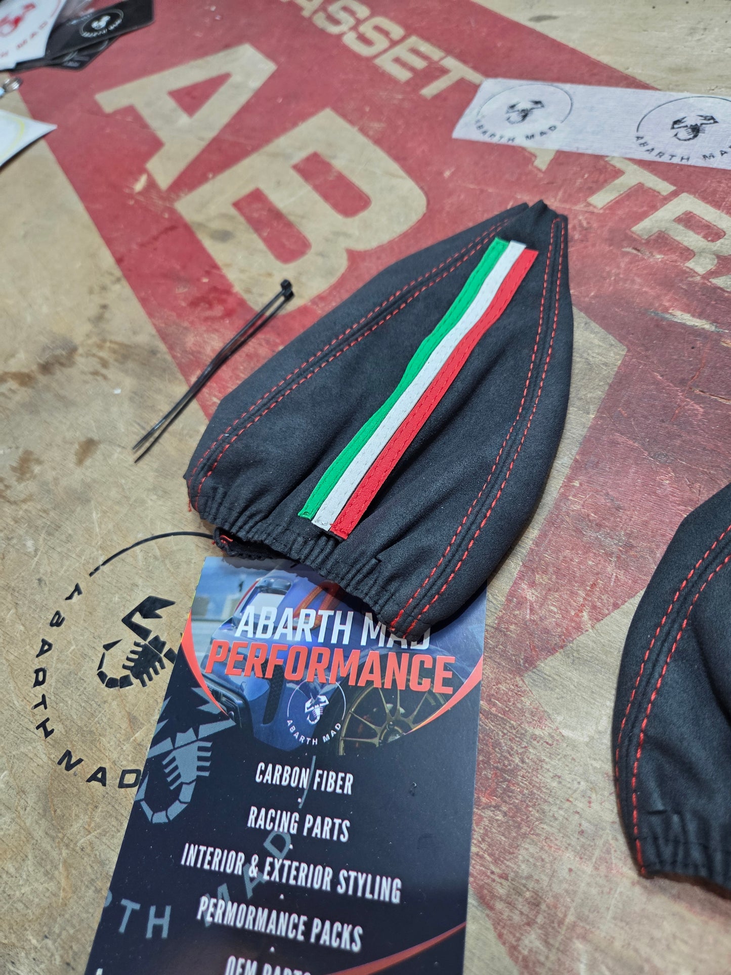 Abarth Knob Gear Cover Leather Fuelle Piel Cambio 🦂 ⚪️🔴🟡⚫️