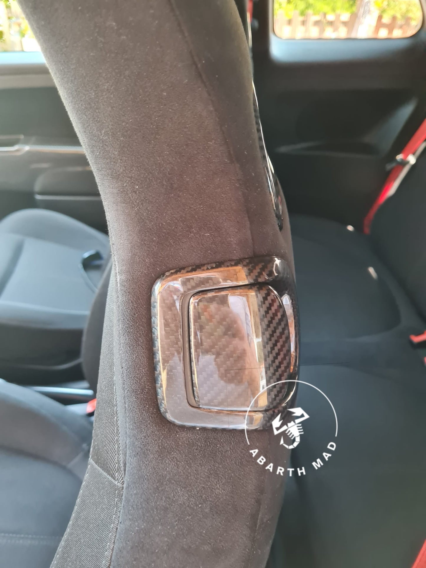 Exclusive! Abarth Fiat Cover Fibra de Carbono Tiradores (2) Asientos OEM (no Sabelt) Carbon Fiber Seat Pull Handle