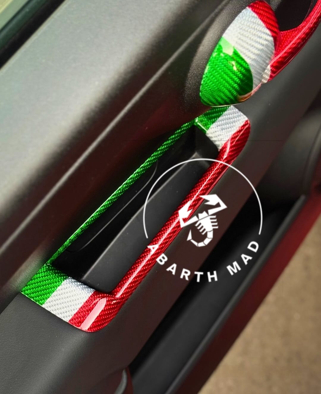 Abarth Italia 🇮🇹 Cover Manilla Tirador Puerta Interior Carbon Fiber Door Handle Pull