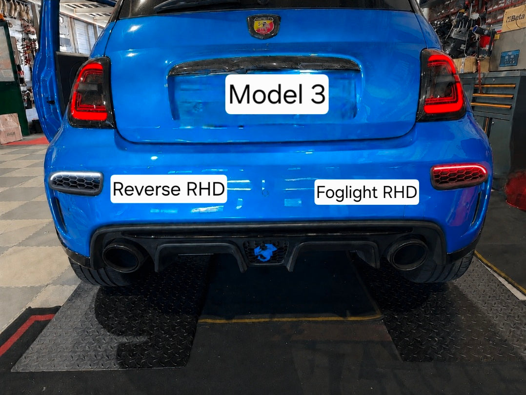 Abarth 500 Restyling Bumper Set Pareja (2) 3D Rear Reflector Lights Rejilla Paragolpes Trasero with LED Reverse Marcha atrás Foglight