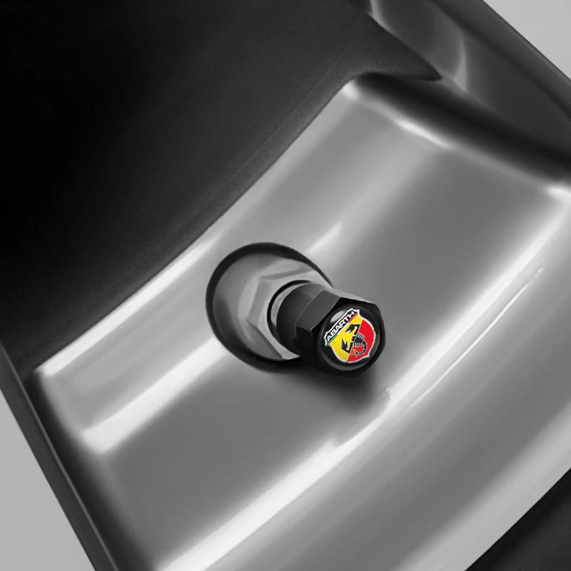 Abarth Fiat Set Black 4 Valve Wheel Caps Válvulas Tapones Ruedas Llantas