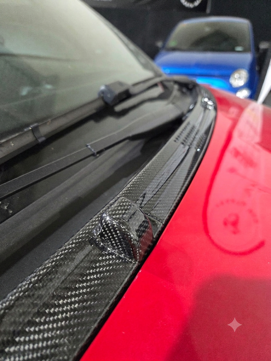 New!! Abarth 500 LHD Carbon Fiber 100% Real Cover Windshield Vierteaguas Cubierta Fibra de Carbono