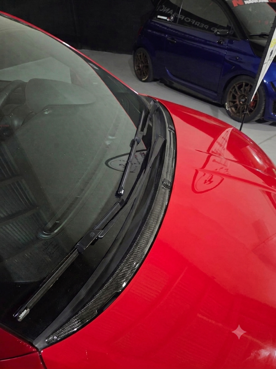 New!! Abarth 500 LHD Carbon Fiber 100% Real Cover Windshield Vierteaguas Cubierta Fibra de Carbono