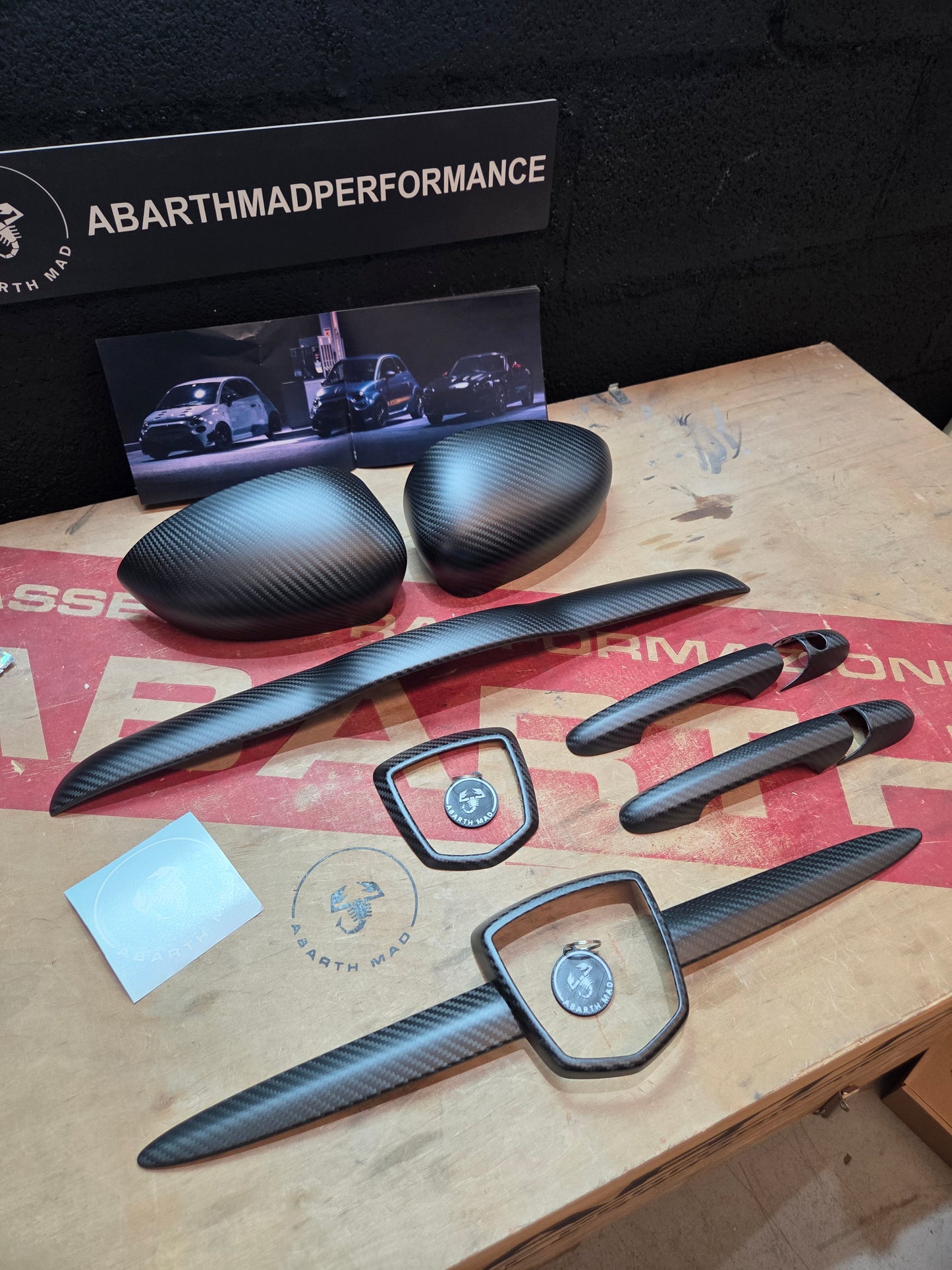 Abarth Kit Cover Exterior Fibra de Carbono Mate Carbon Fiber Matt Pack