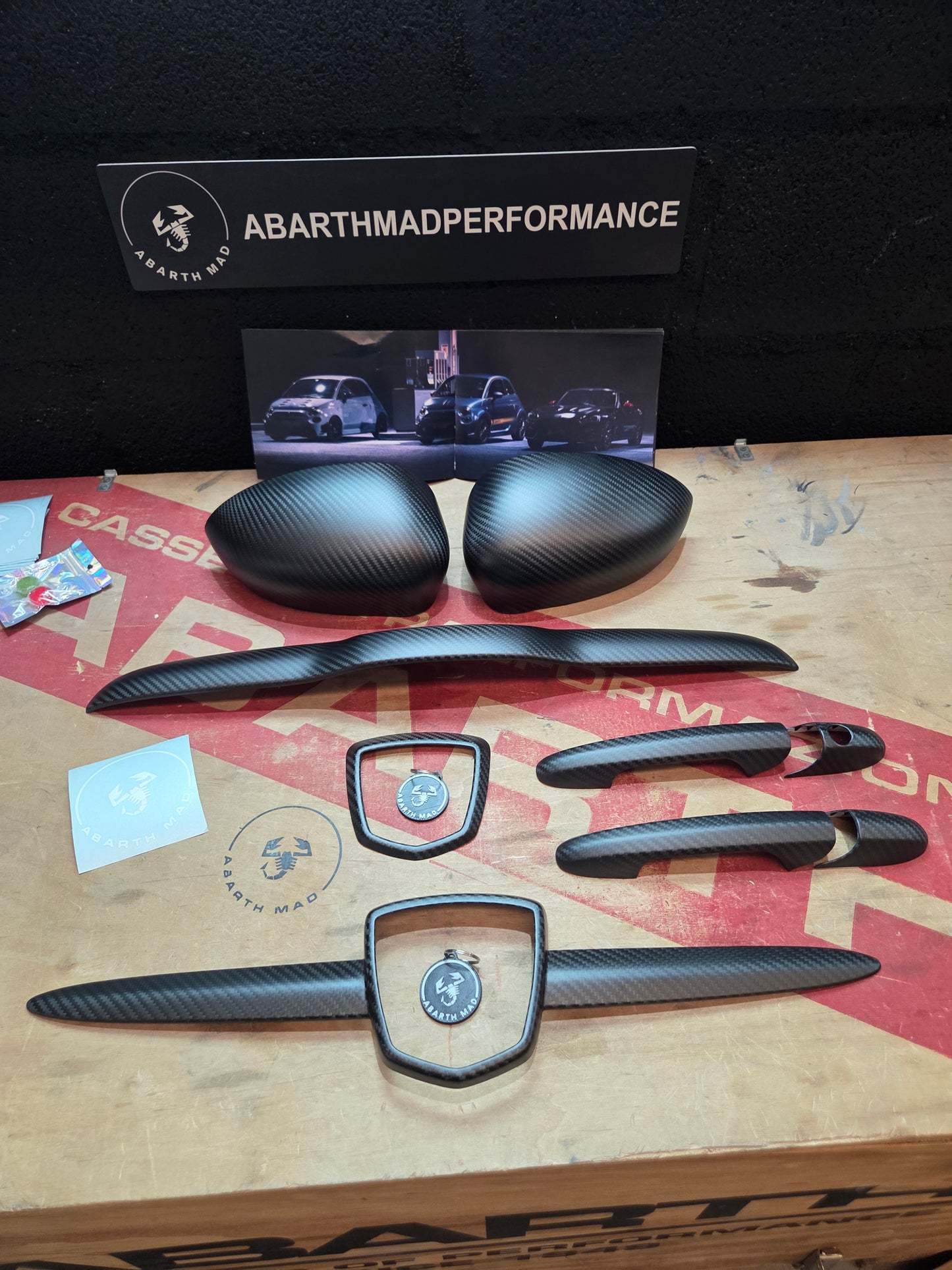 Abarth Kit Cover Exterior Fibra de Carbono Mate Carbon Fiber Matt Pack