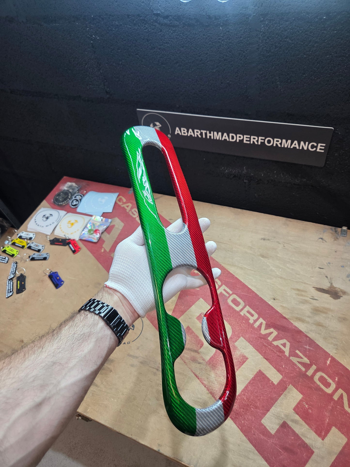 Abarth 2016+ Restyling Consola Túnel Freno de Mano Fibra de Carbono Italia 🇮🇹 Handbrake