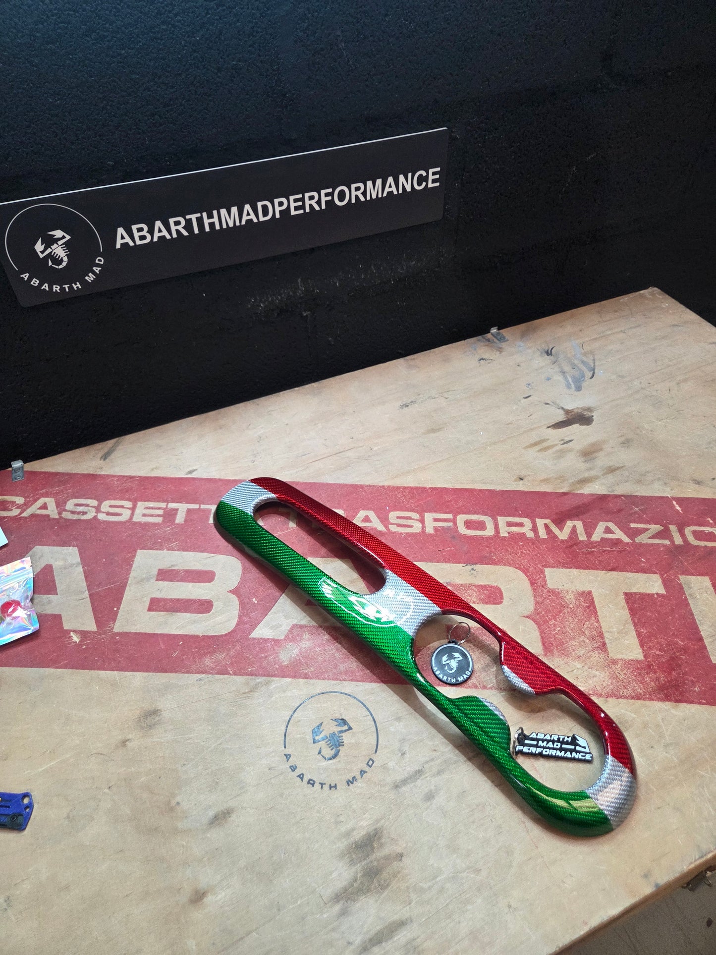 Abarth 2016+ Restyling Consola Túnel Freno de Mano Fibra de Carbono Italia 🇮🇹 Handbrake