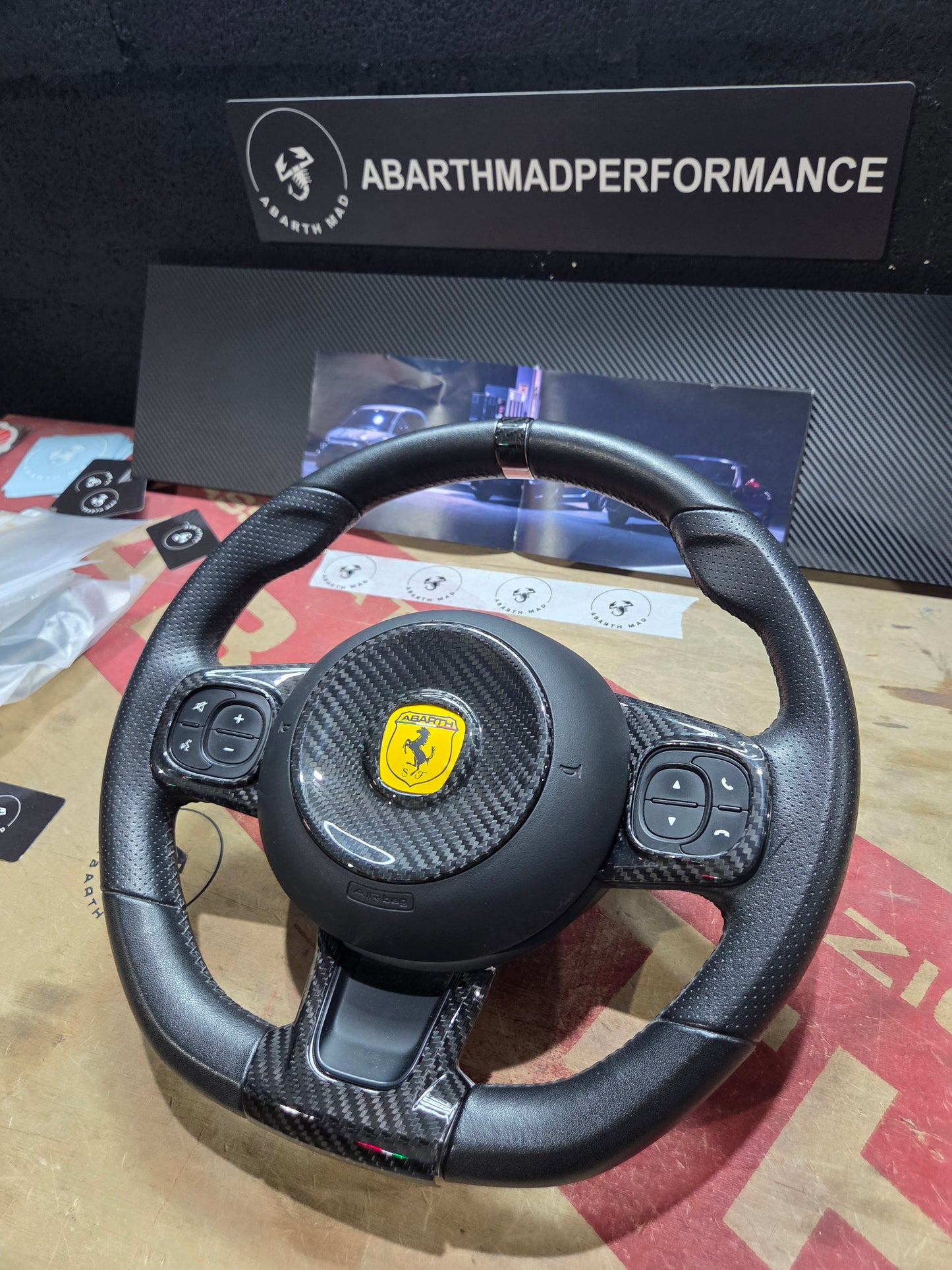 Abarth 2016+ Steering Wheel Set Full Pack Volante  Restyling Fibra de Carbono