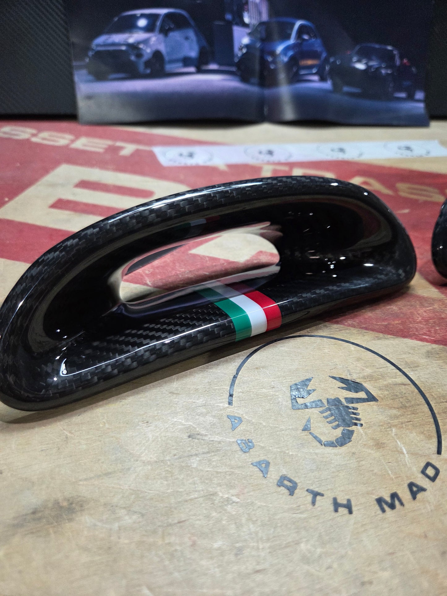 Abarth Fibra de Carbono Cover Reposacabezas Asientos OEM No Sabelt Headrest Seats (4 piezas)