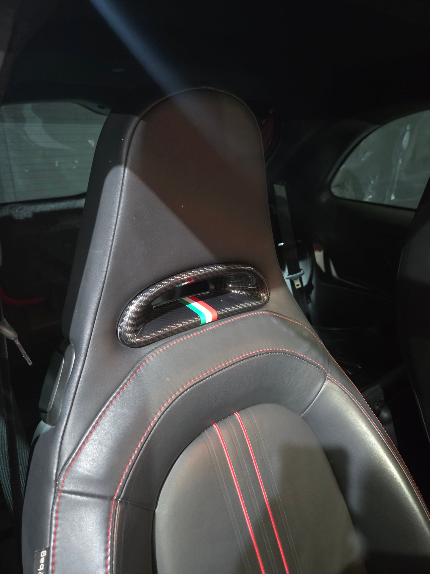 Abarth Fibra de Carbono Cover Reposacabezas Asientos OEM No Sabelt Headrest Seats (4 piezas)