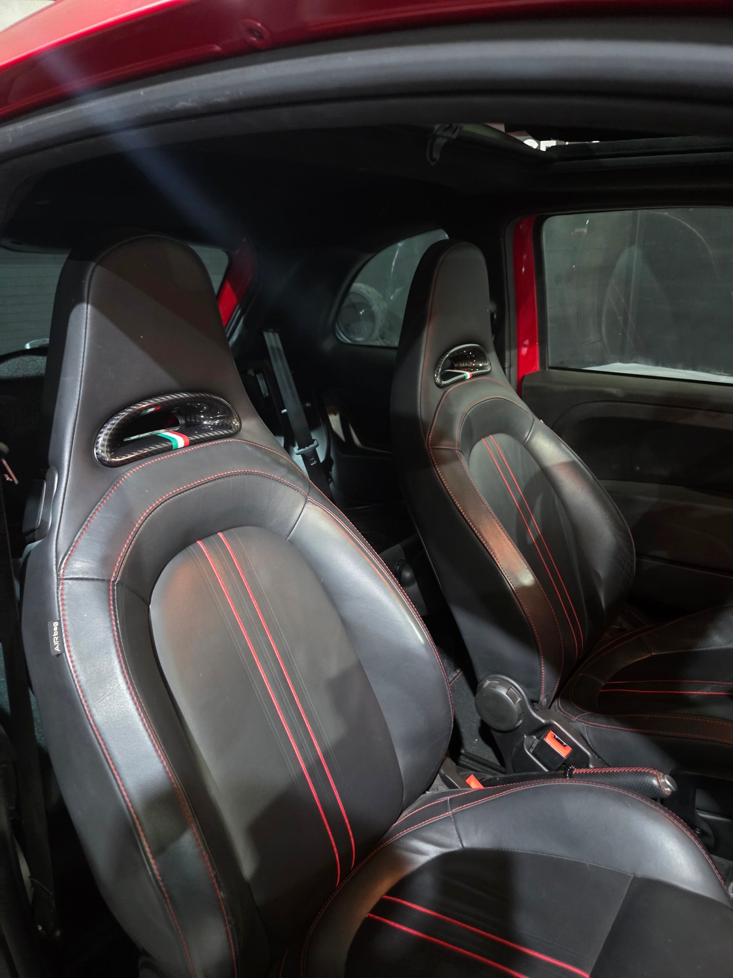 Abarth Fibra de Carbono Cover Reposacabezas Asientos OEM No Sabelt Headrest Seats (4 piezas)