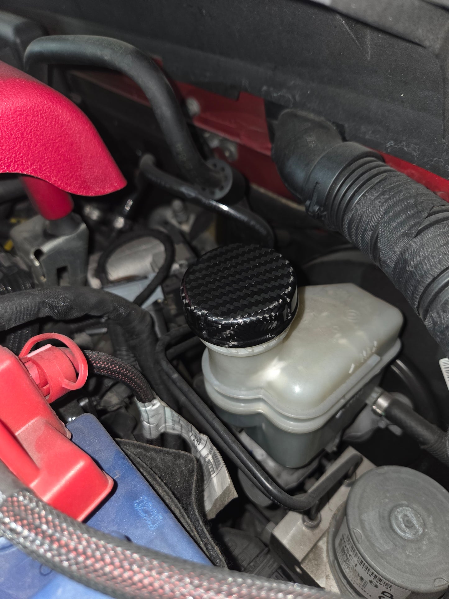 Abarth 500 595 695 Tapones (3) Motor Carbon Fiber Engine Bay Cover Cap Oil, Brake & Water Carbono