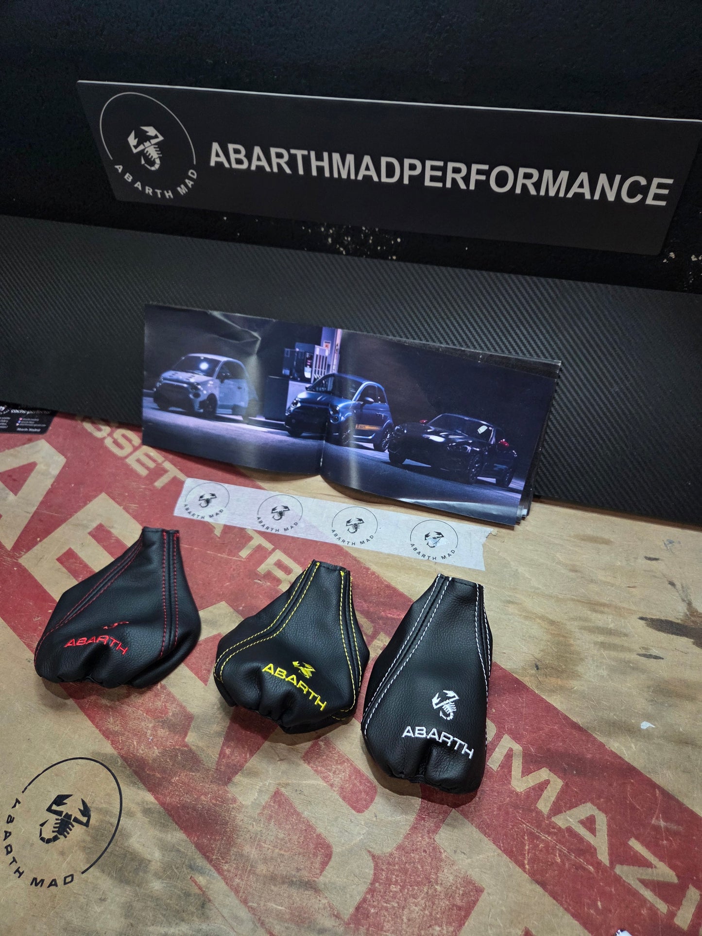Abarth Knob Gear Cover Leather Fuelle Piel Cambio 🦂 ⚪️🔴🟡⚫️
