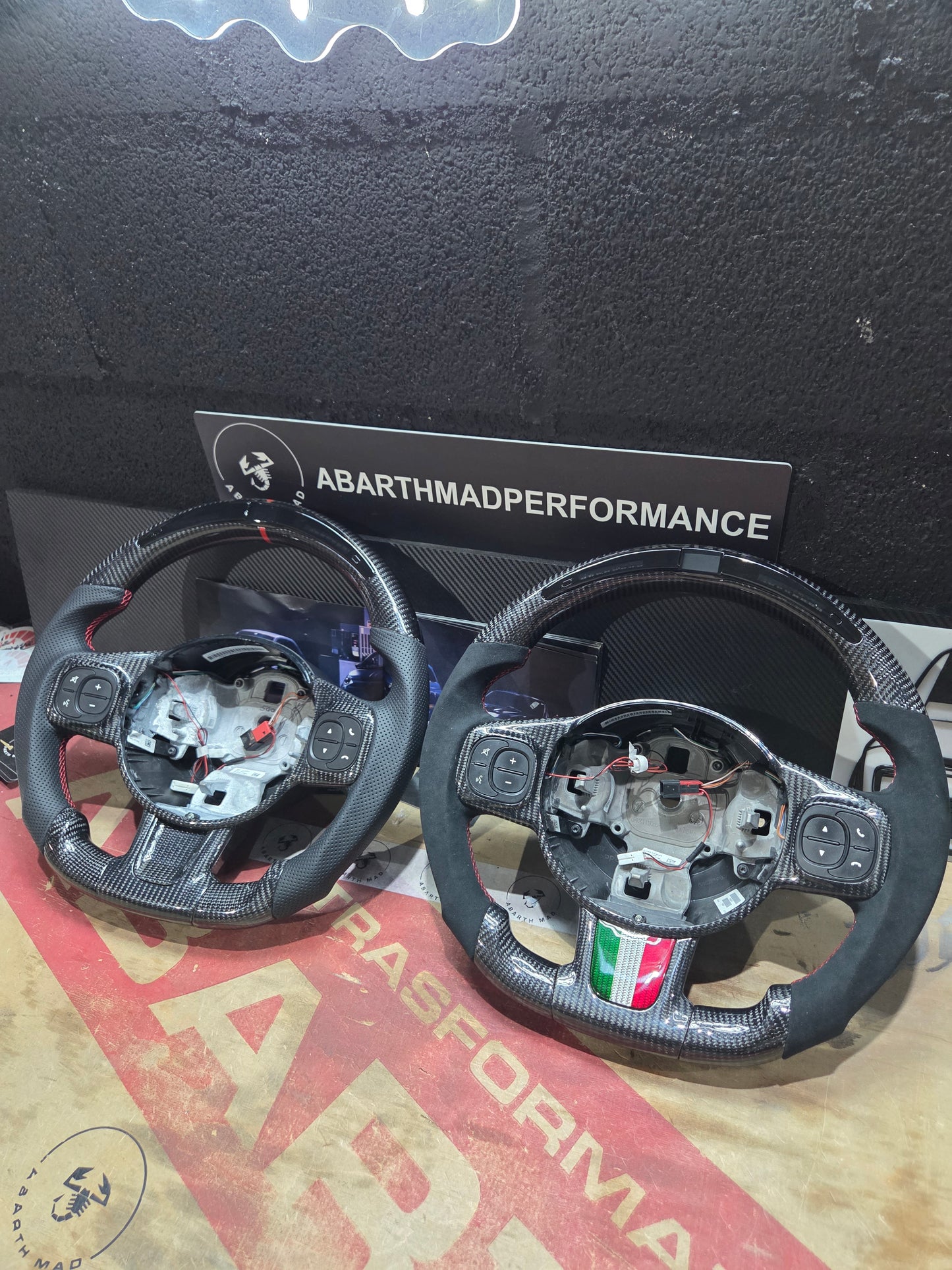 Abarth Display Led Carbon Fiber Steering Wheel Volante Carbono Custom