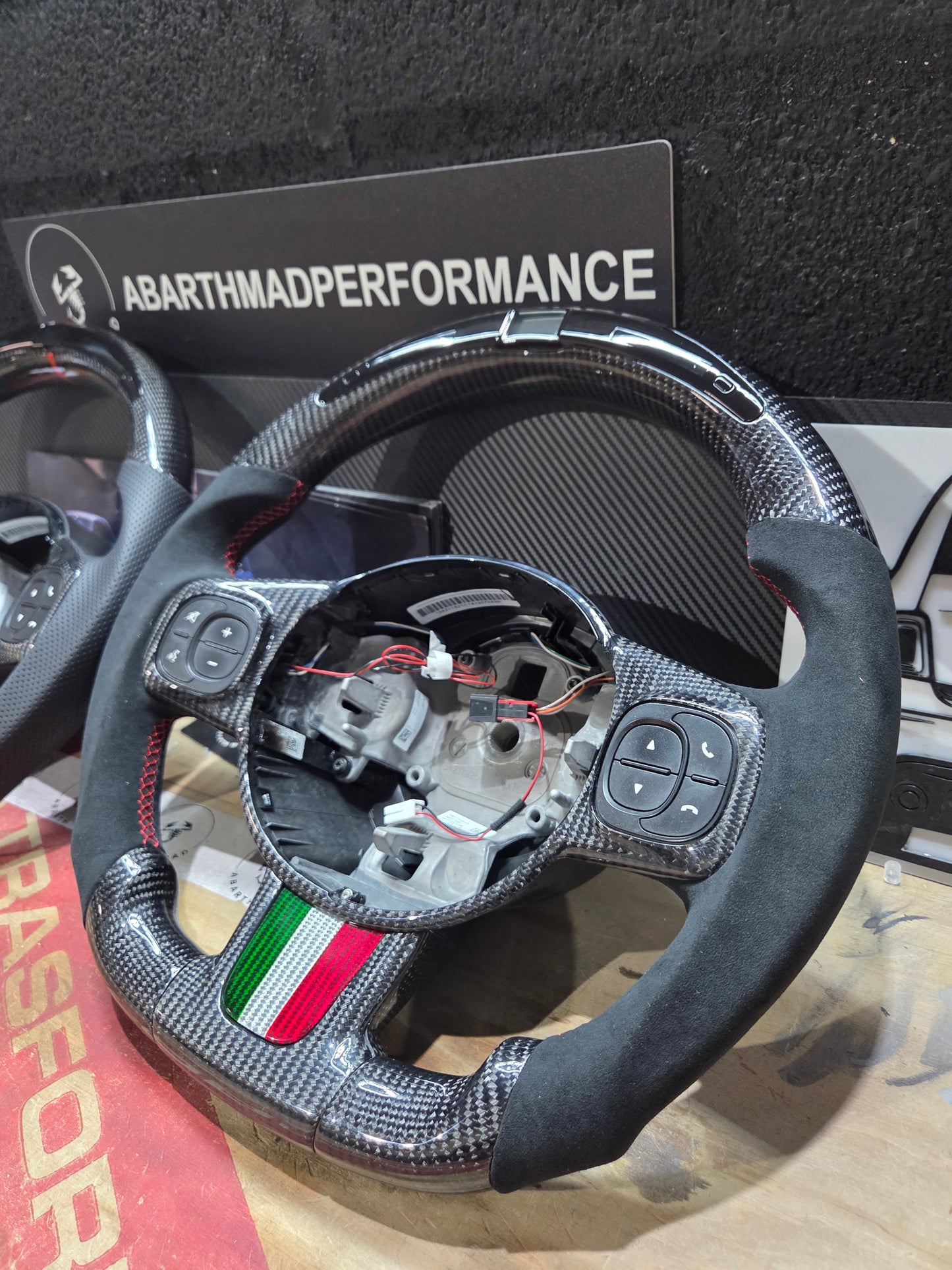 Abarth Display Led Carbon Fiber Steering Wheel Volante Carbono Custom