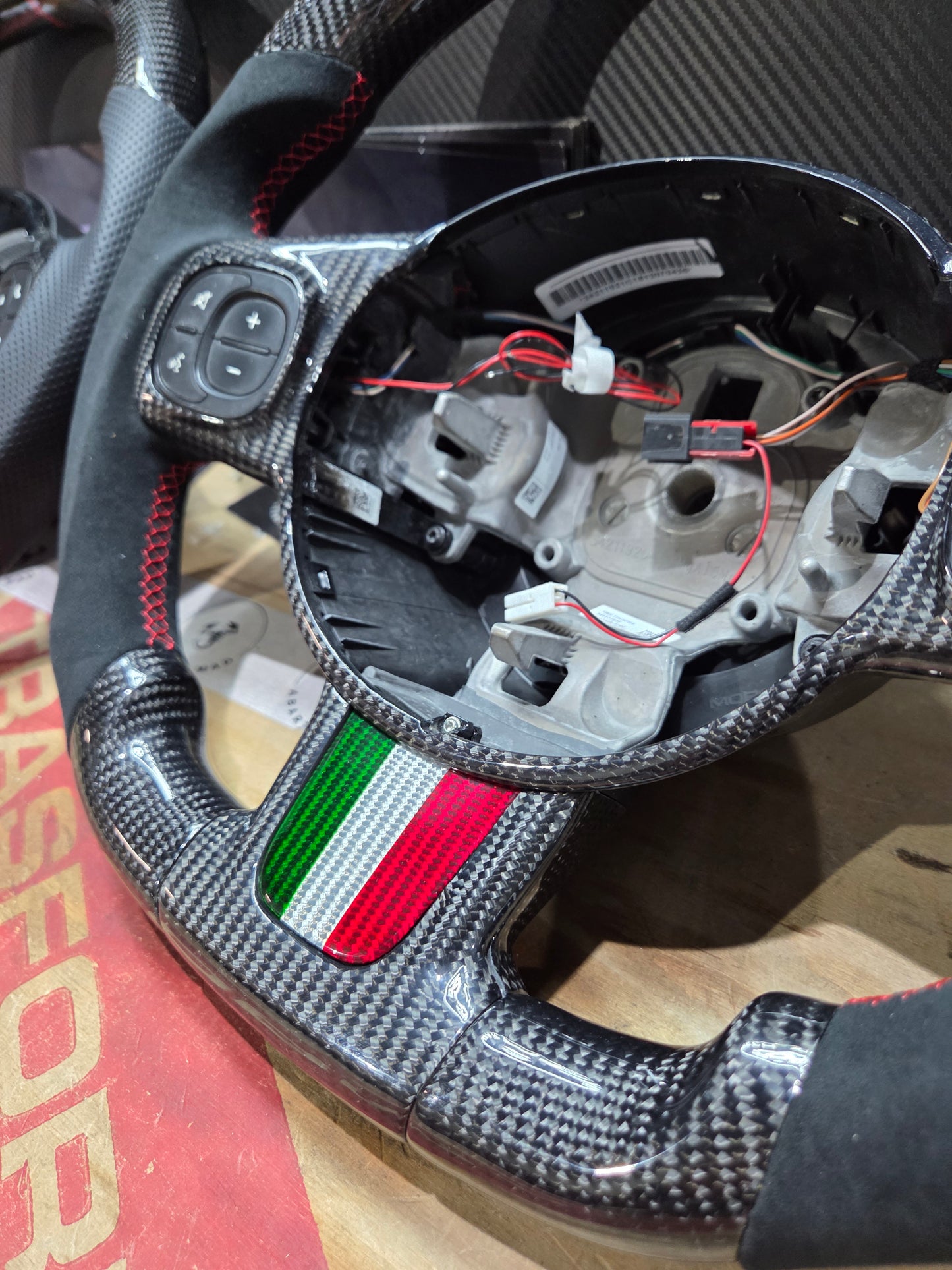 Abarth Display Led Carbon Fiber Steering Wheel Volante Carbono Custom