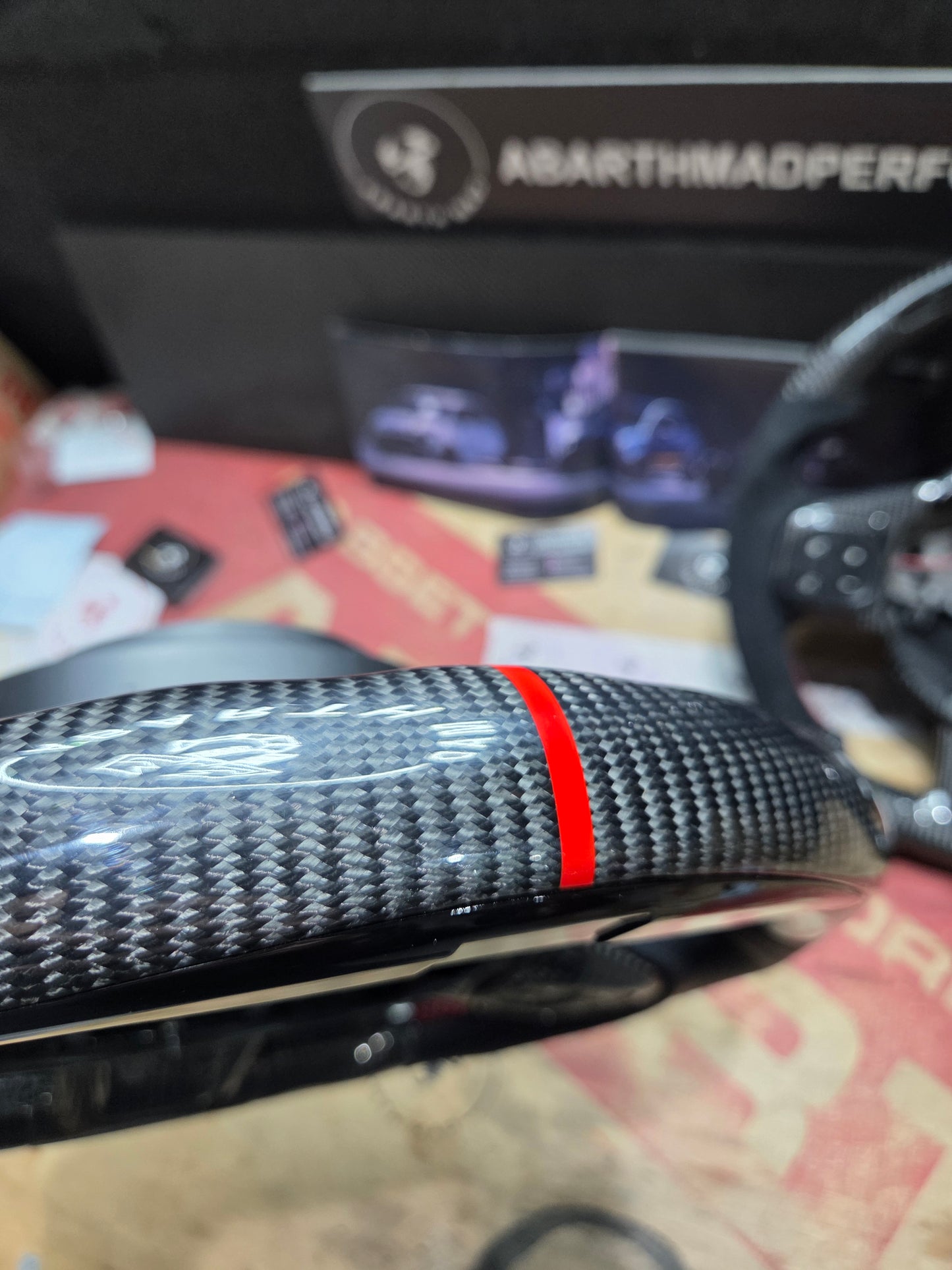 Abarth Display Led Carbon Fiber Steering Wheel Volante Carbono Custom