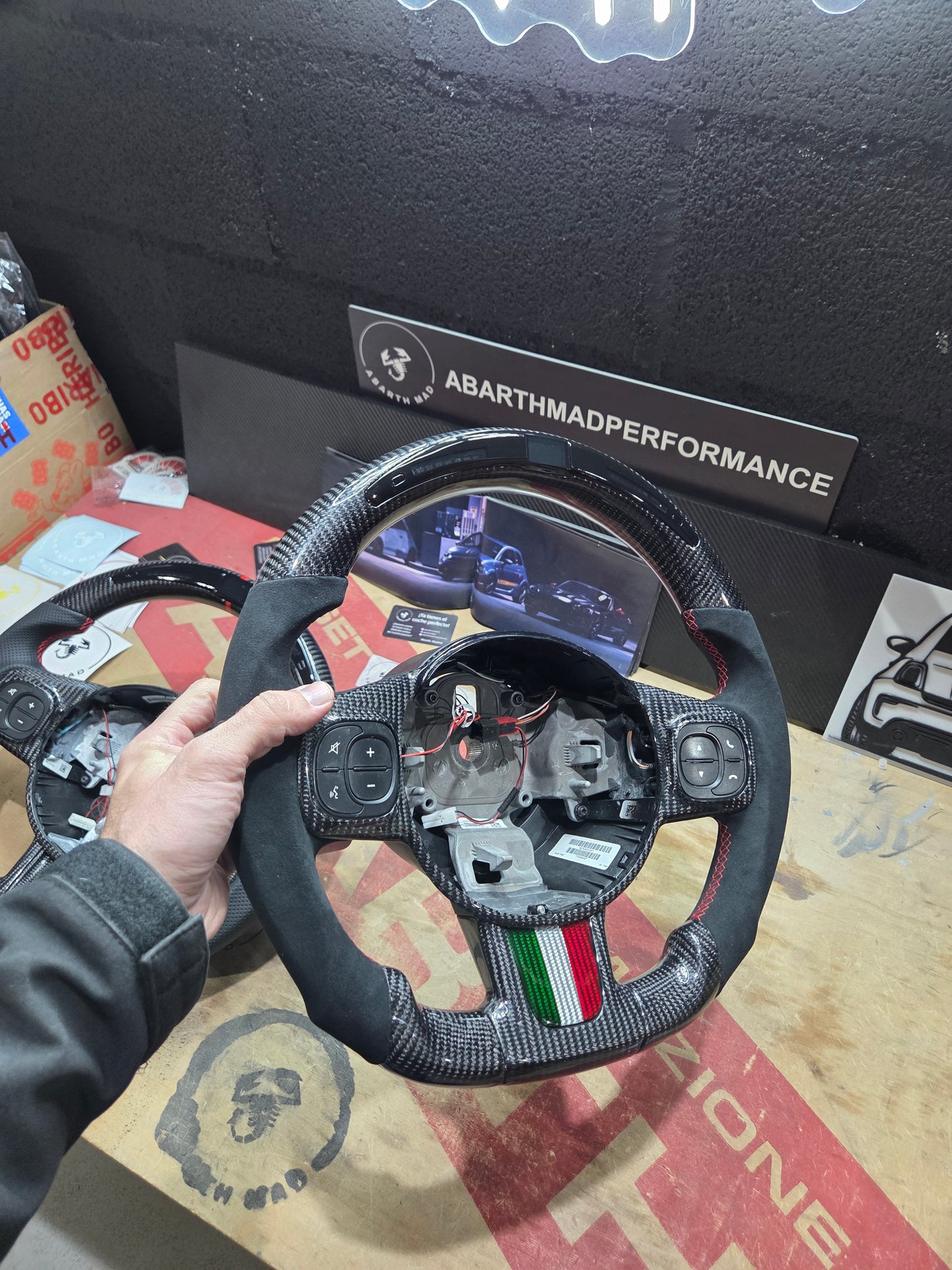 Abarth Display Led Carbon Fiber Steering Wheel Volante Carbono Custom