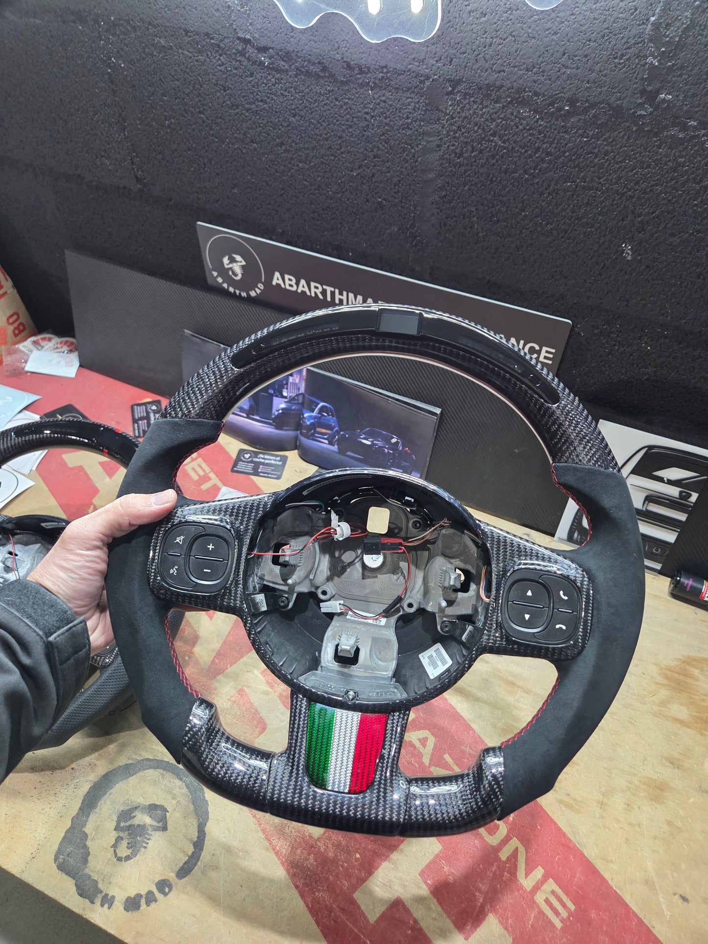 Abarth Display Led Carbon Fiber Steering Wheel Volante Carbono Custom