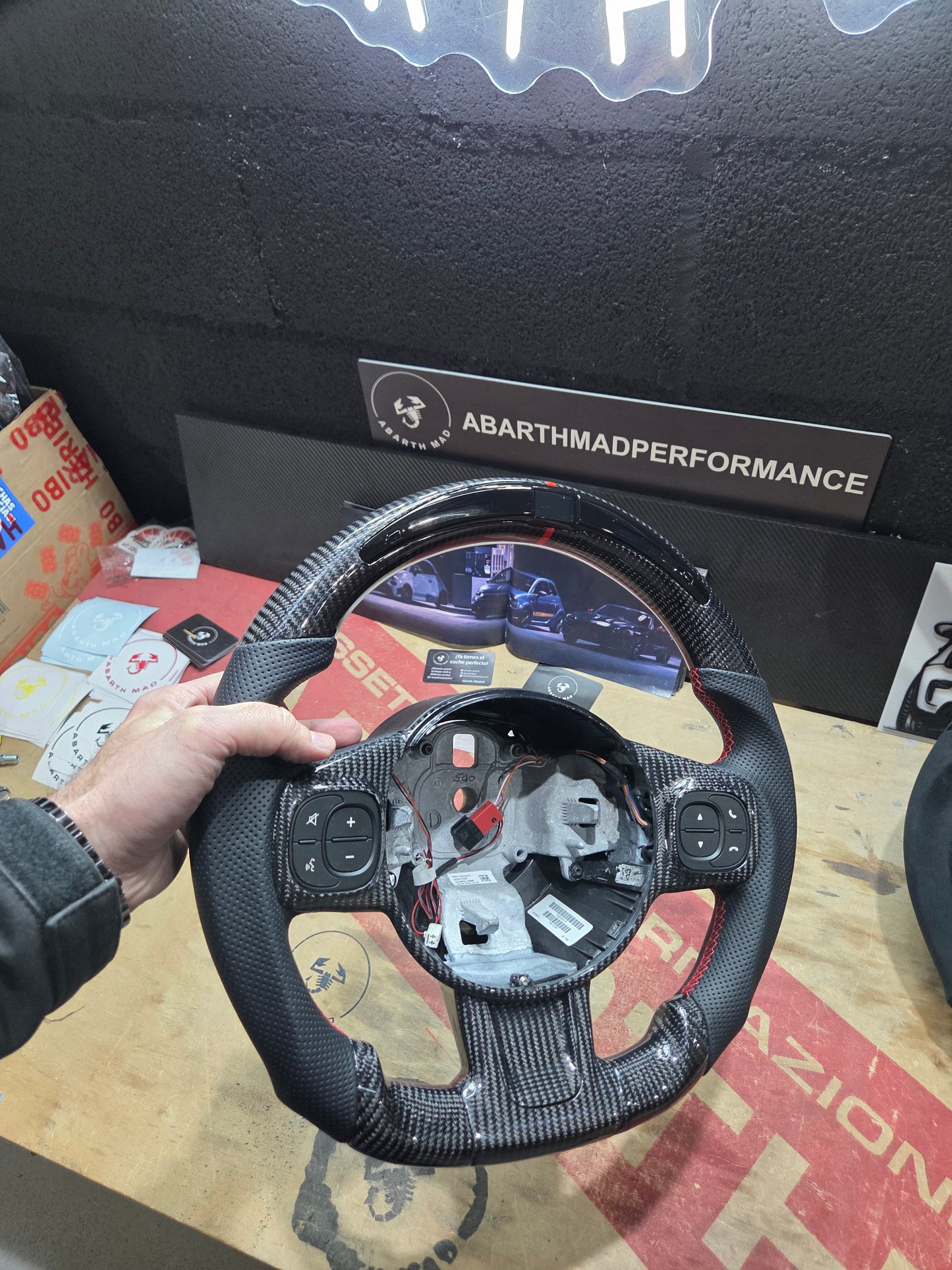 Abarth Display Led Carbon Fiber Steering Wheel Volante Carbono Custom