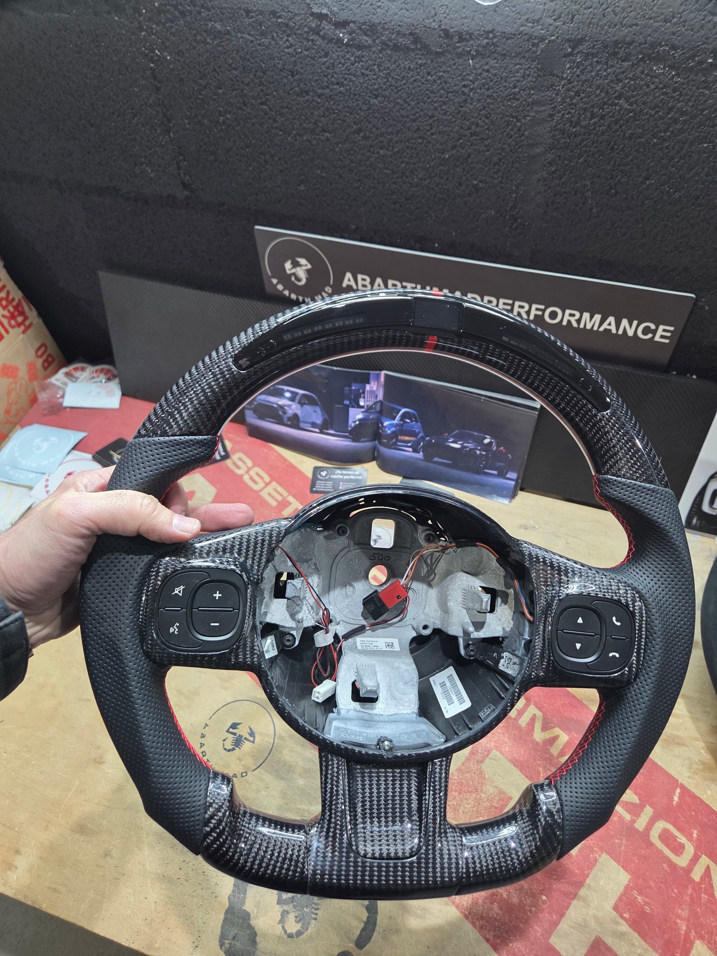 Abarth Display Led Carbon Fiber Steering Wheel Volante Carbono Custom