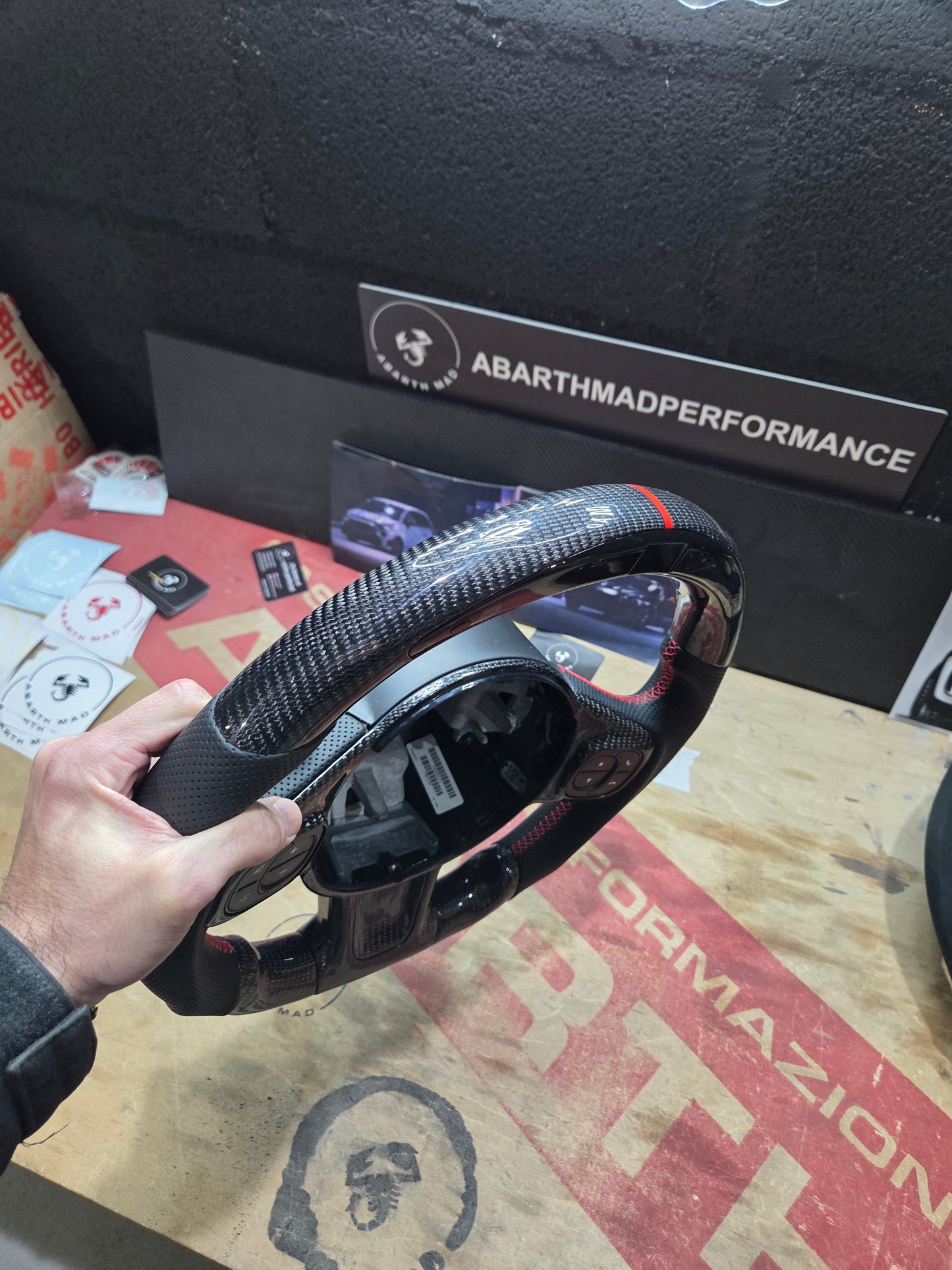 Abarth Display Led Carbon Fiber Steering Wheel Volante Carbono Custom