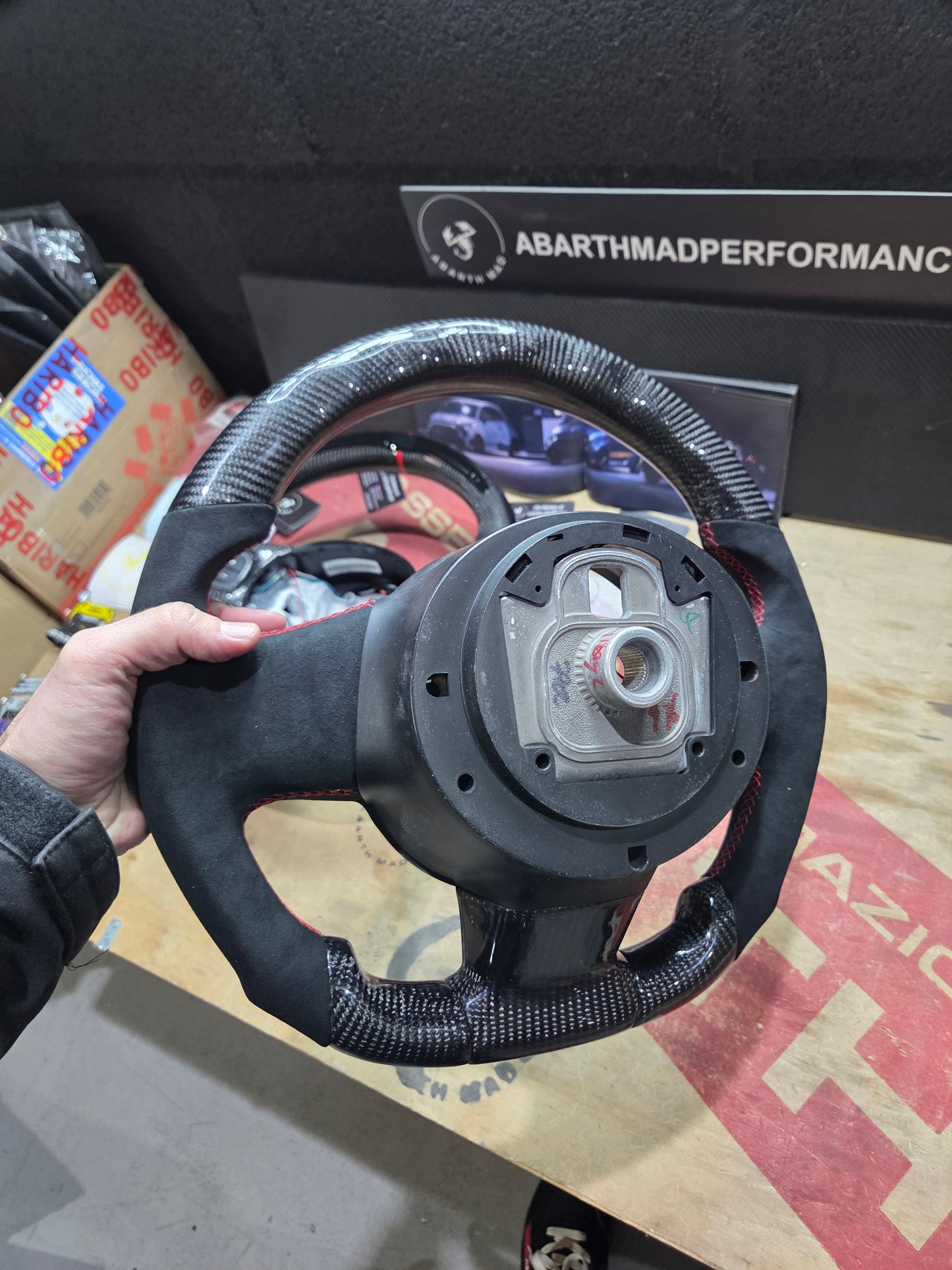 Abarth Display Led Carbon Fiber Steering Wheel Volante Carbono Custom