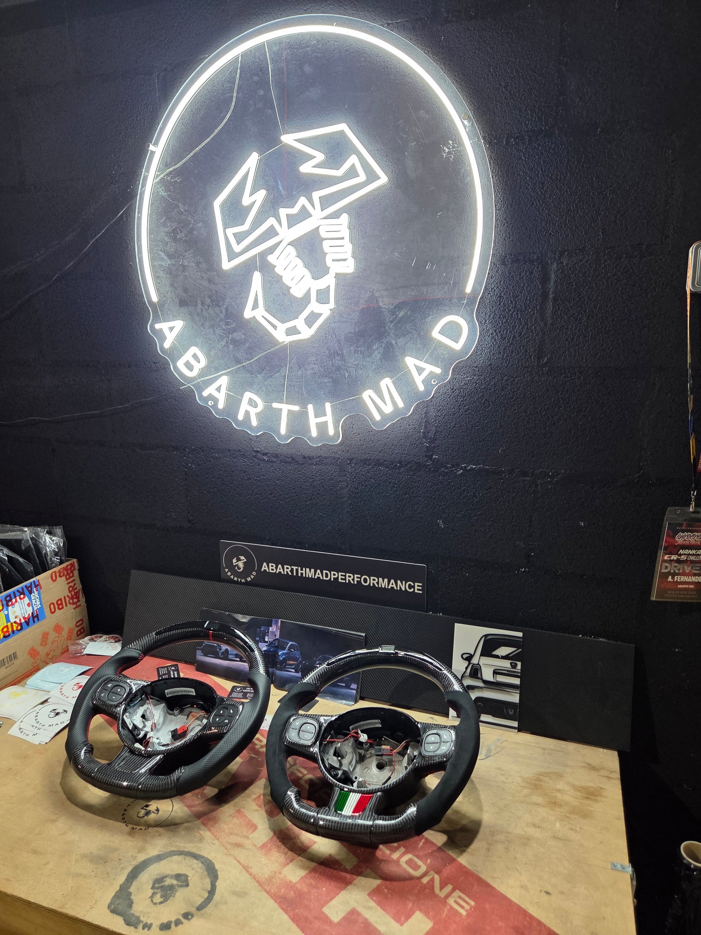 Abarth Display Led Carbon Fiber Steering Wheel Volante Carbono Custom
