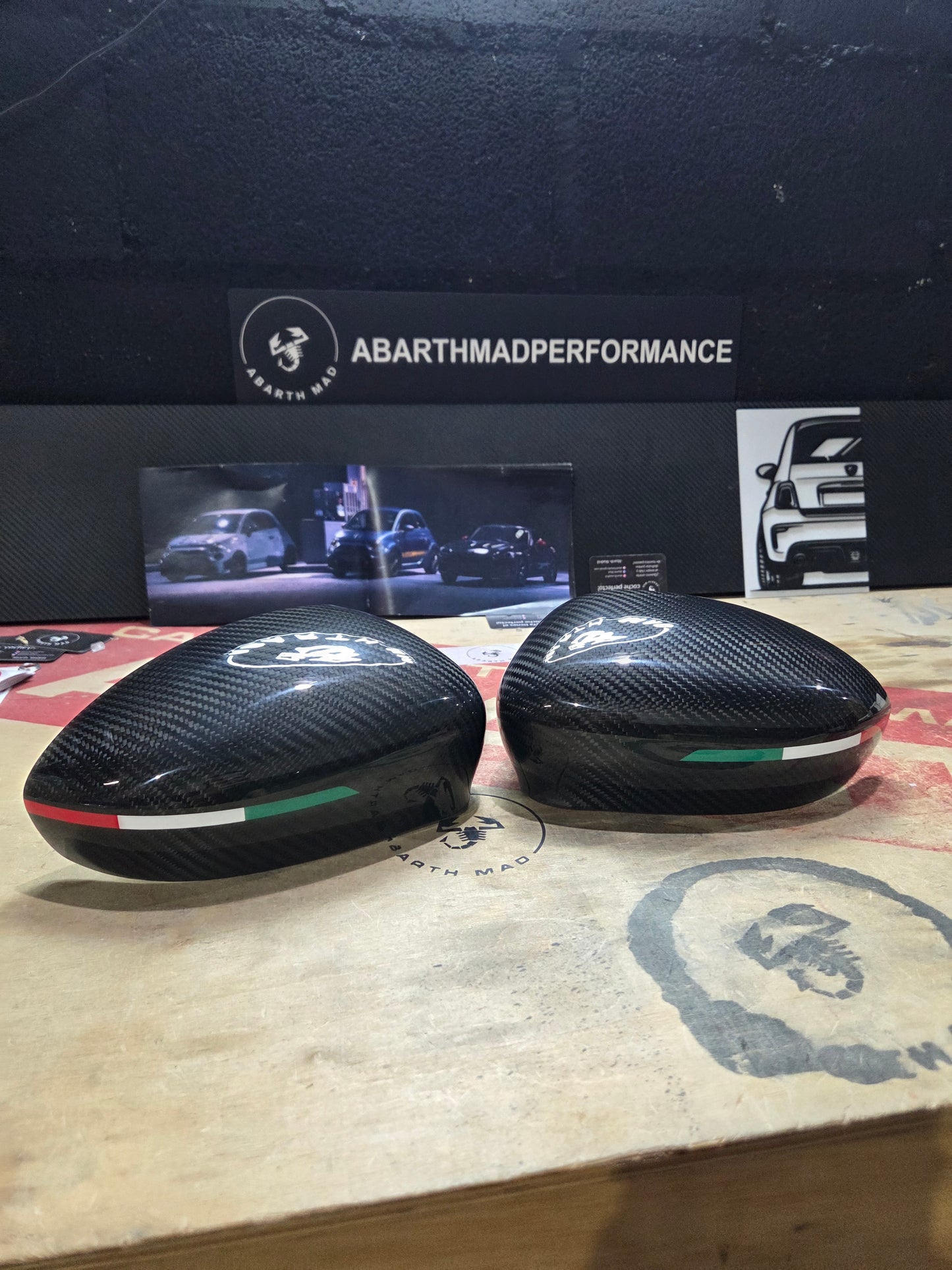 Abarth Fiat Carcasa (2) Retrovisores Espejos Mirrors Fibra de Carbono Italia 🇮🇹 Vinilo Lacado Carbon Fiber