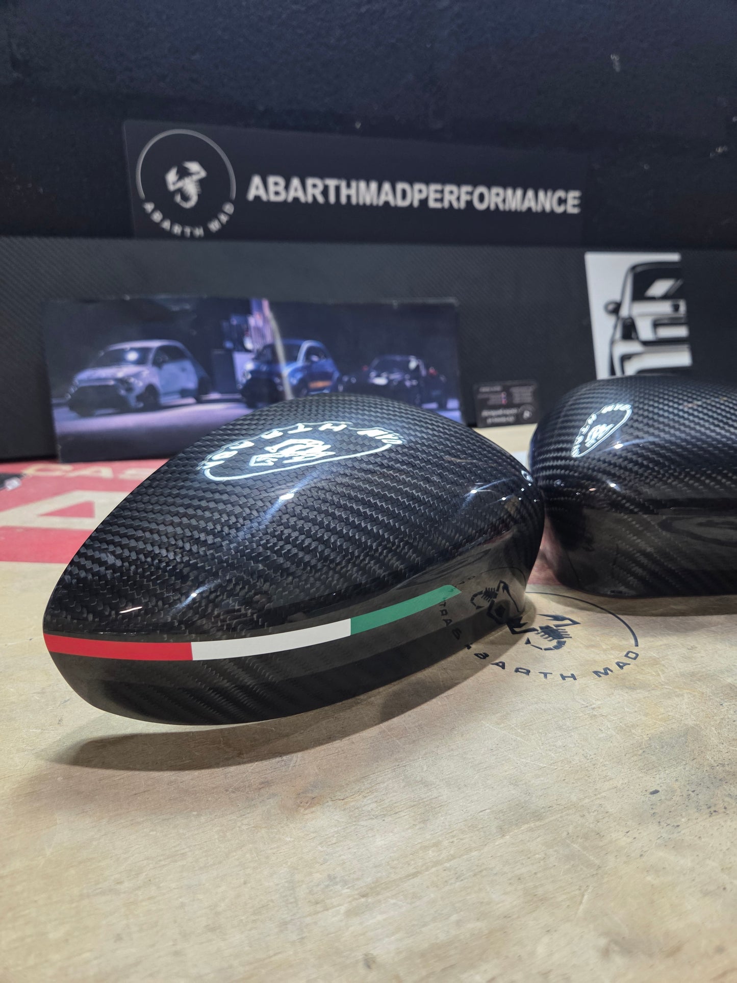 Abarth Fiat Carcasa (2) Retrovisores Espejos Mirrors Fibra de Carbono Italia 🇮🇹 Vinilo Lacado Carbon Fiber