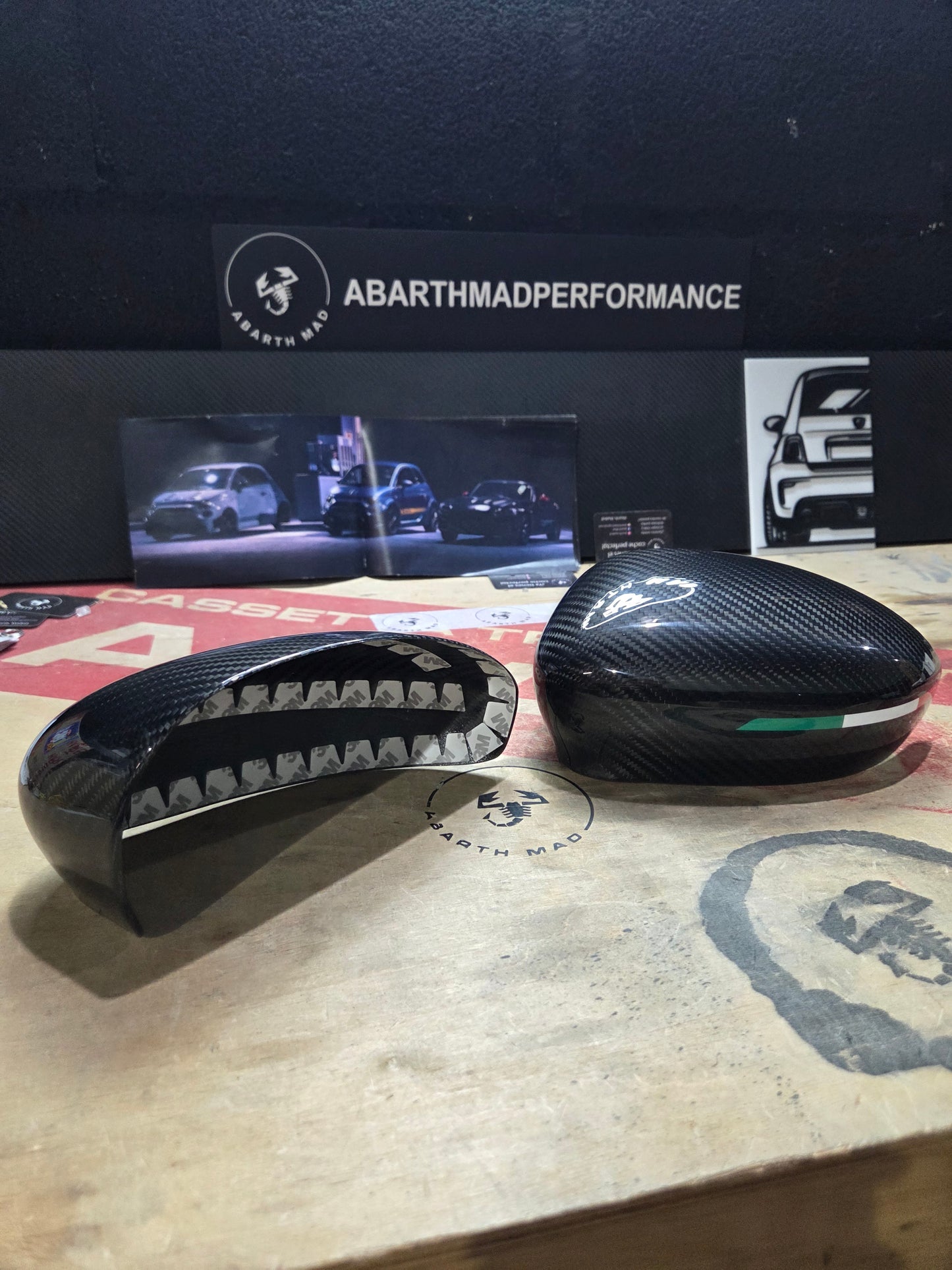 Abarth Fiat Carcasa (2) Retrovisores Espejos Mirrors Fibra de Carbono Italia 🇮🇹 Vinilo Lacado Carbon Fiber