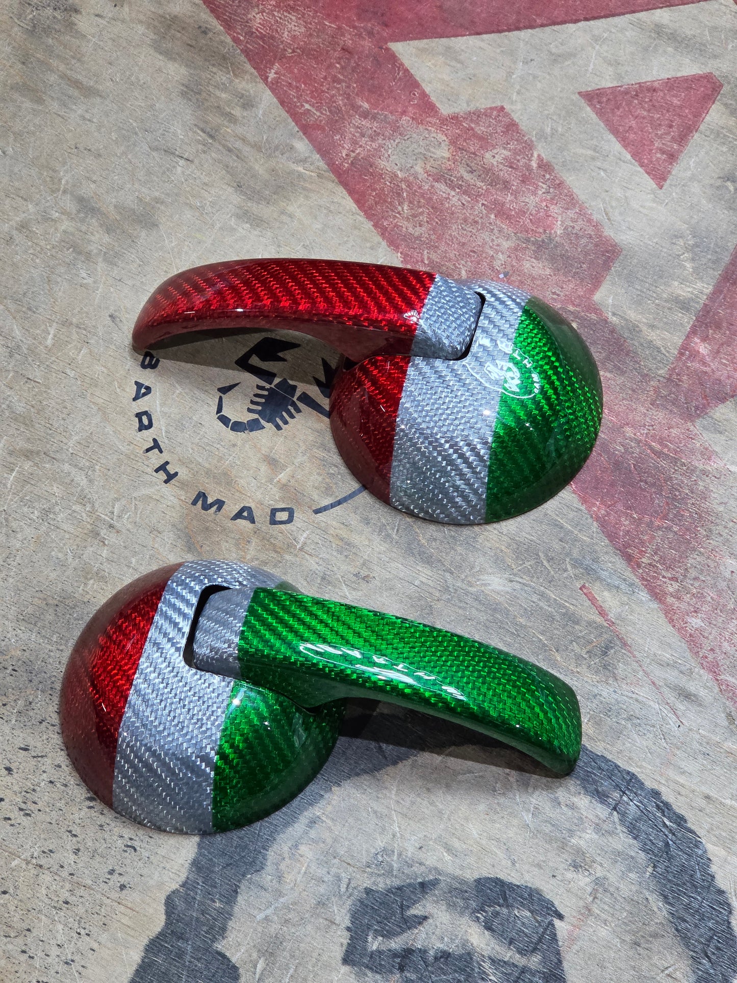 Abarth Italia 🇮🇹 Cover Manilla Tirador Puerta Interior Carbon Fiber Door Handle Pull