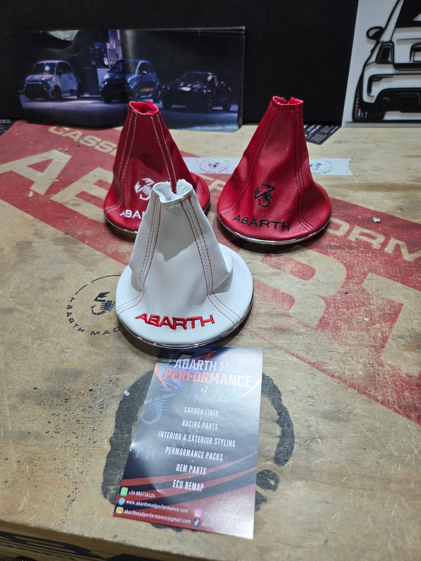 Abarth Knob Gear Cover Leather Fuelle Piel Cambio 🦂 ⚪️🔴🟡⚫️