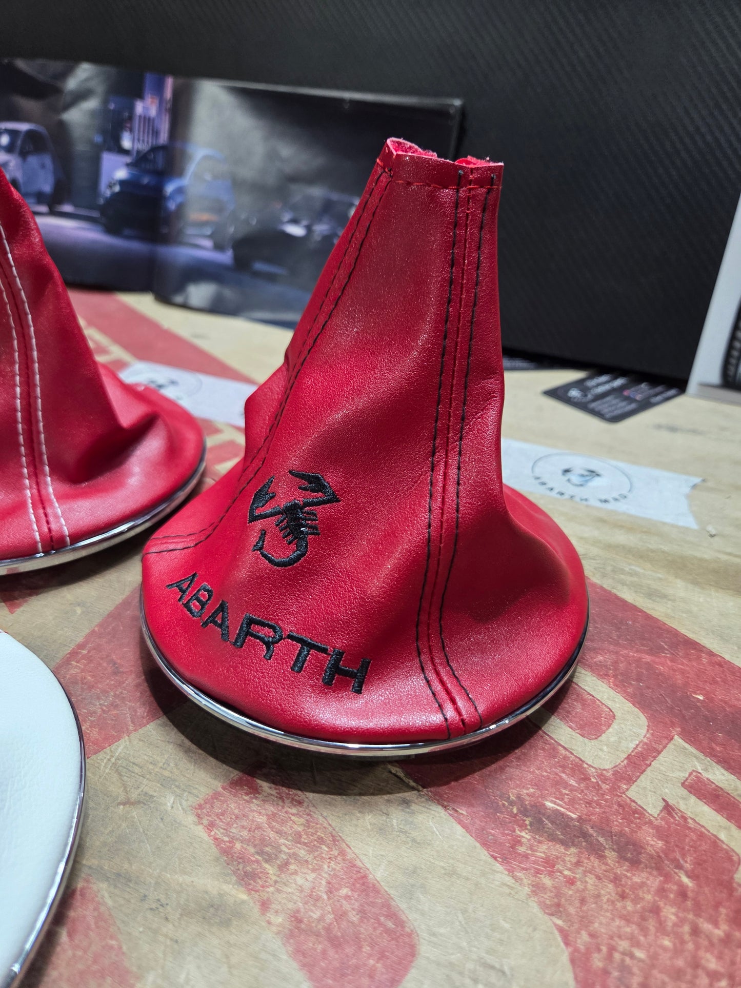 Abarth Knob Gear Cover Leather Fuelle Piel Cambio 🦂 ⚪️🔴🟡⚫️