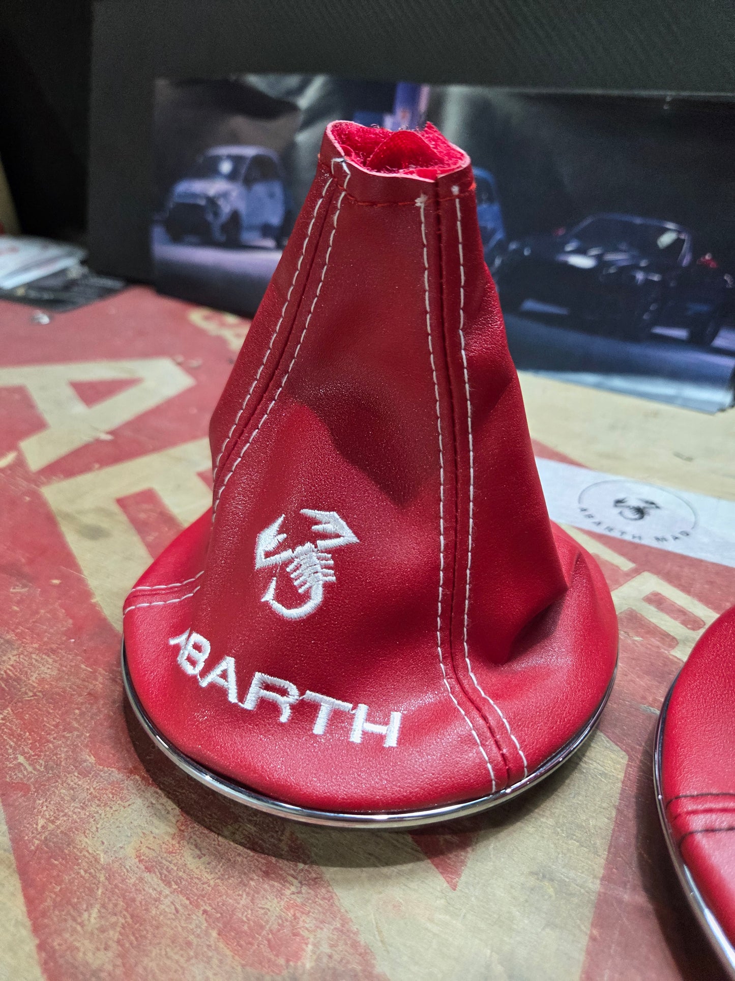 Abarth Knob Gear Cover Leather Fuelle Piel Cambio 🦂 ⚪️🔴🟡⚫️
