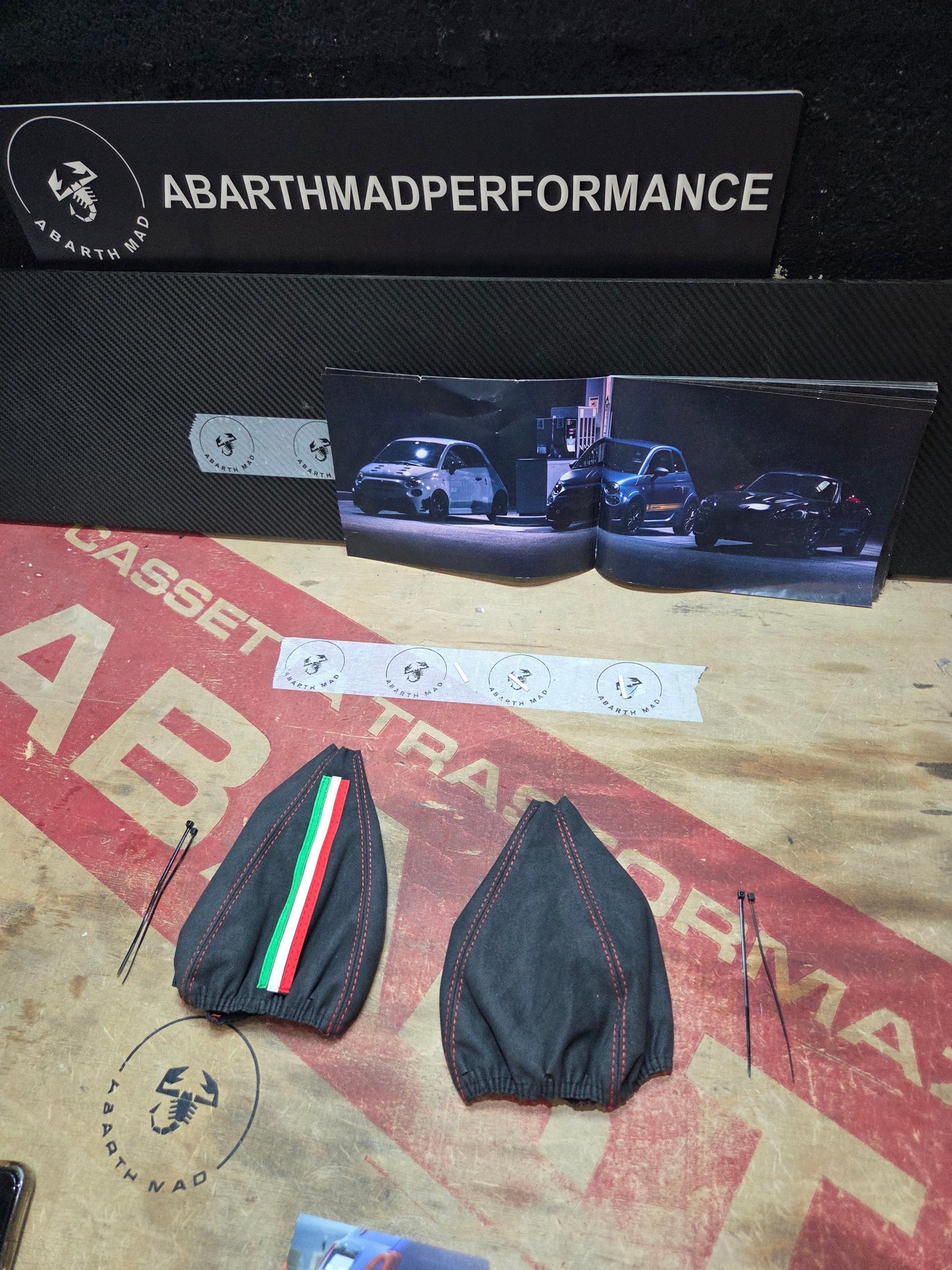 Abarth Knob Gear Cover Leather Fuelle Piel Cambio 🦂 ⚪️🔴🟡⚫️