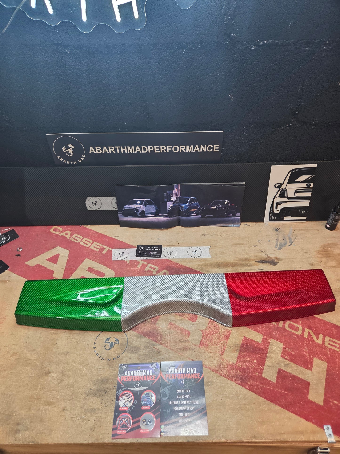 Abarth 500 All Model Bandeja Maletero Cover Fibra de Carbono Italia 🇮🇹 100% Real Carbon Rear Storage rack Italian Flag