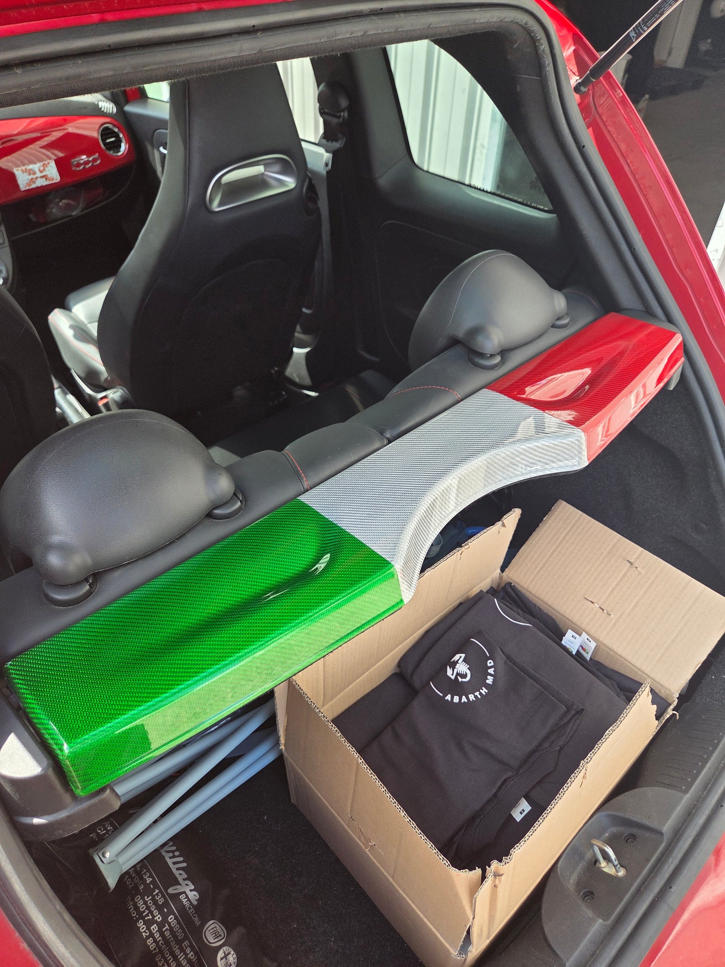 Abarth 500 All Model Bandeja Maletero Cover Fibra de Carbono Italia 🇮🇹 100% Real Carbon Rear Storage rack Italian Flag