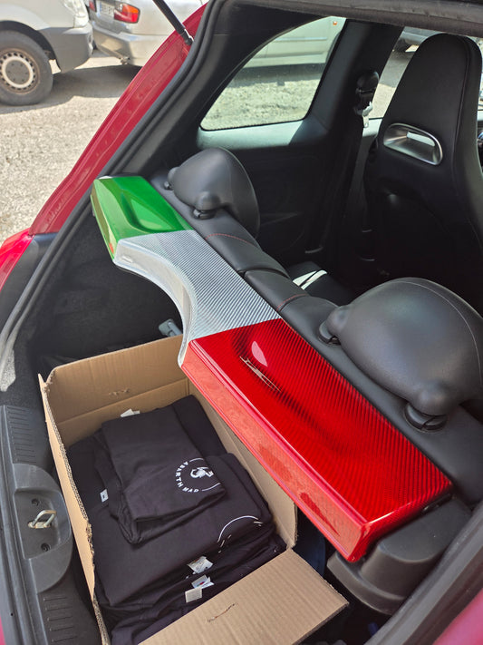 Abarth 500 All Model Bandeja Maletero Cover Fibra de Carbono Italia 🇮🇹 100% Real Carbon Rear Storage rack Italian Flag