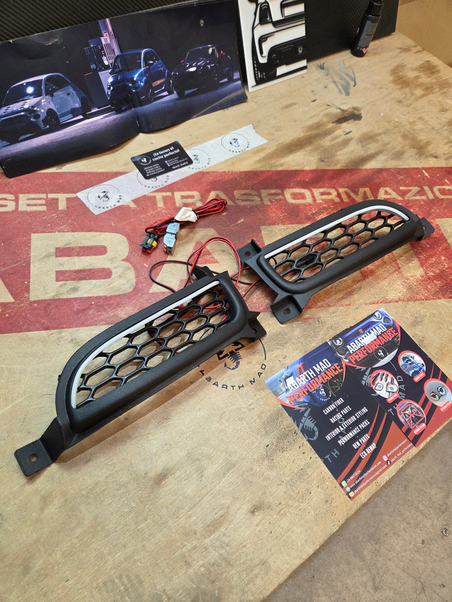 Abarth 500 Restyling Bumper Set Pareja (2) 3D Rear Reflector Lights Rejilla Paragolpes Trasero with LED Reverse Marcha atrás