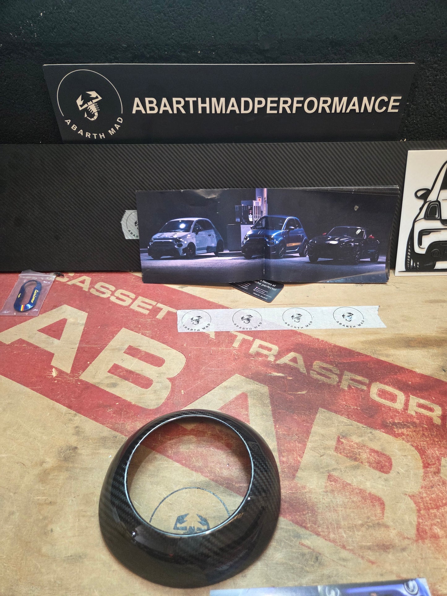 Abarth 2016+ Restyling Carbon Fiber Airbag Steering Wheel Cover Fibra de Carbono Volante