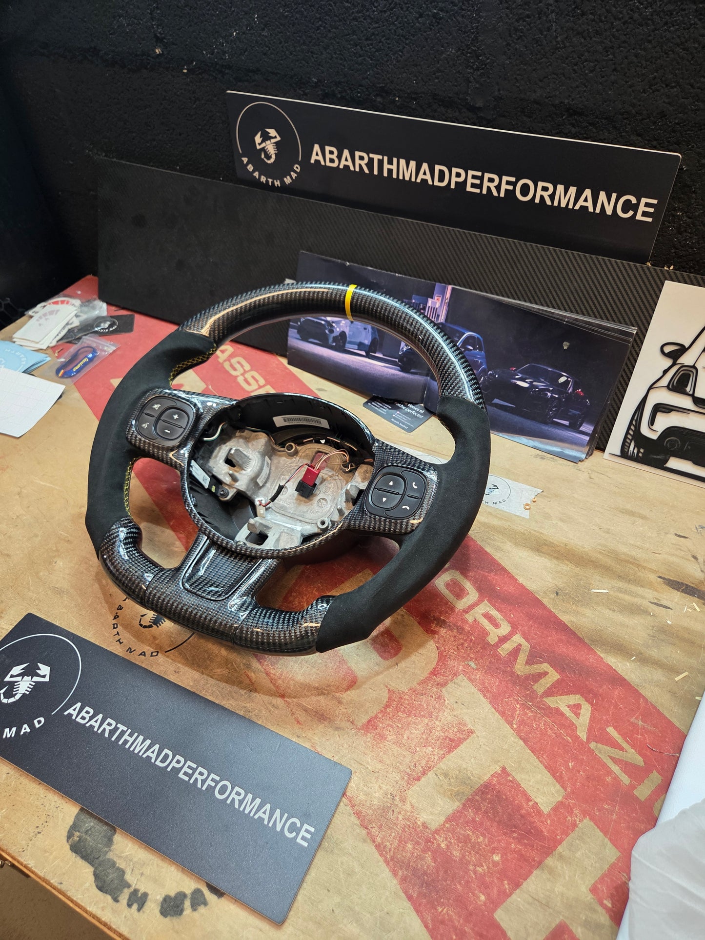 Abarth 500 Display Led Carbon Fiber Steering Wheel Volante Carbono Custom