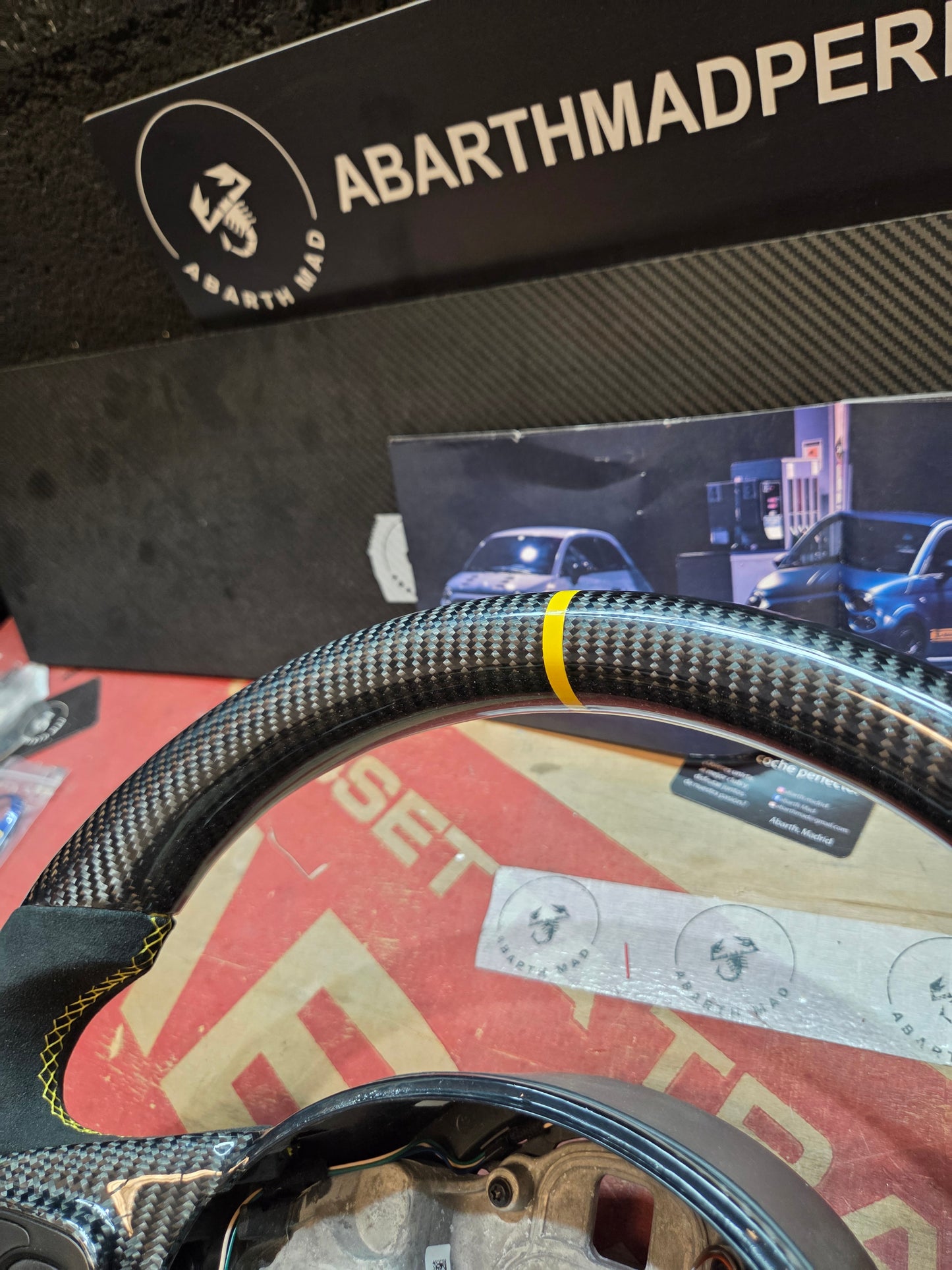 Abarth 500 Display Led Carbon Fiber Steering Wheel Volante Carbono Custom