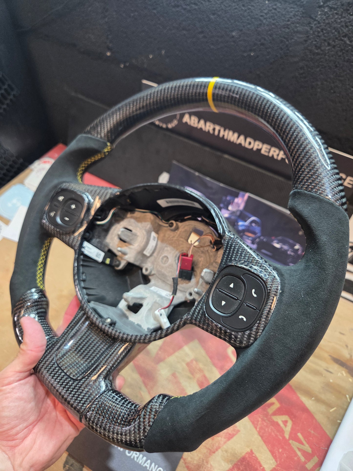 Abarth 500 Display Led Carbon Fiber Steering Wheel Volante Carbono Custom