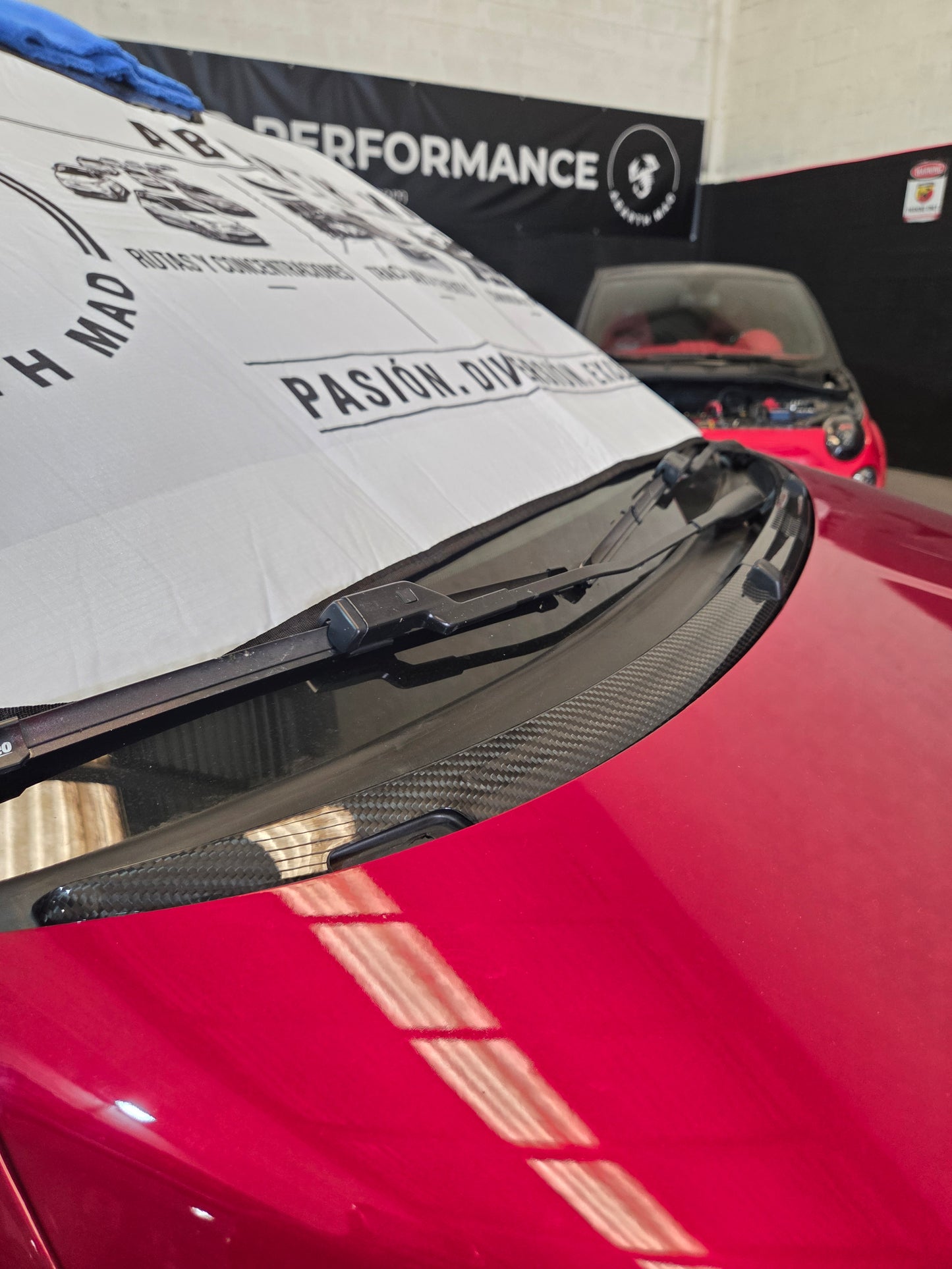 New!! Abarth 500 LHD Carbon Fiber 100% Real Cover Windshield Vierteaguas Cubierta Fibra de Carbono