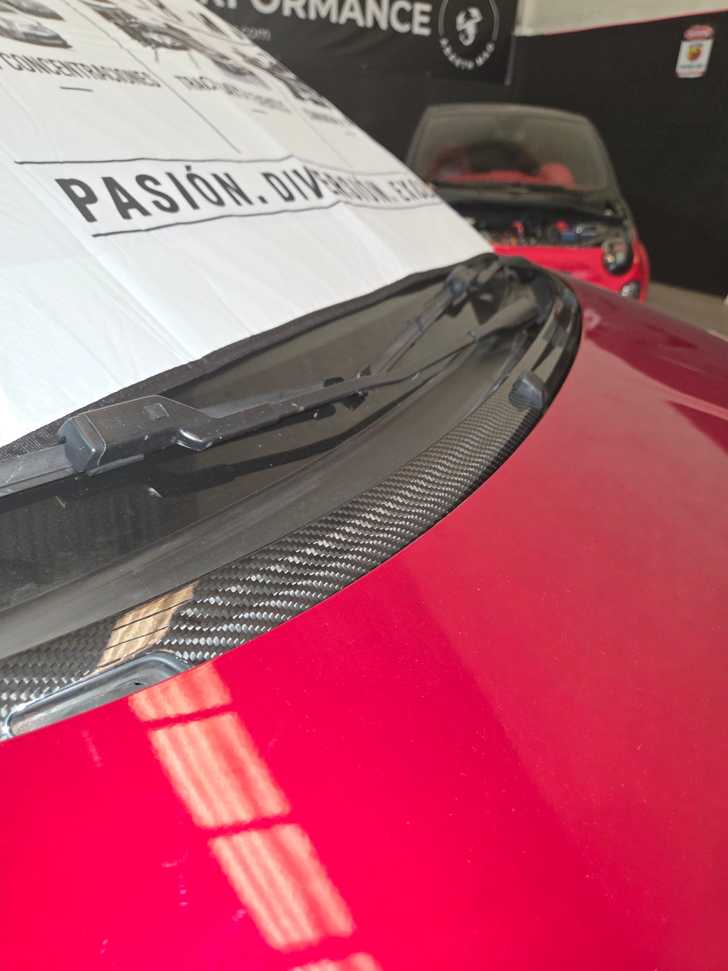 New!! Abarth 500 LHD Carbon Fiber 100% Real Cover Windshield Vierteaguas Cubierta Fibra de Carbono