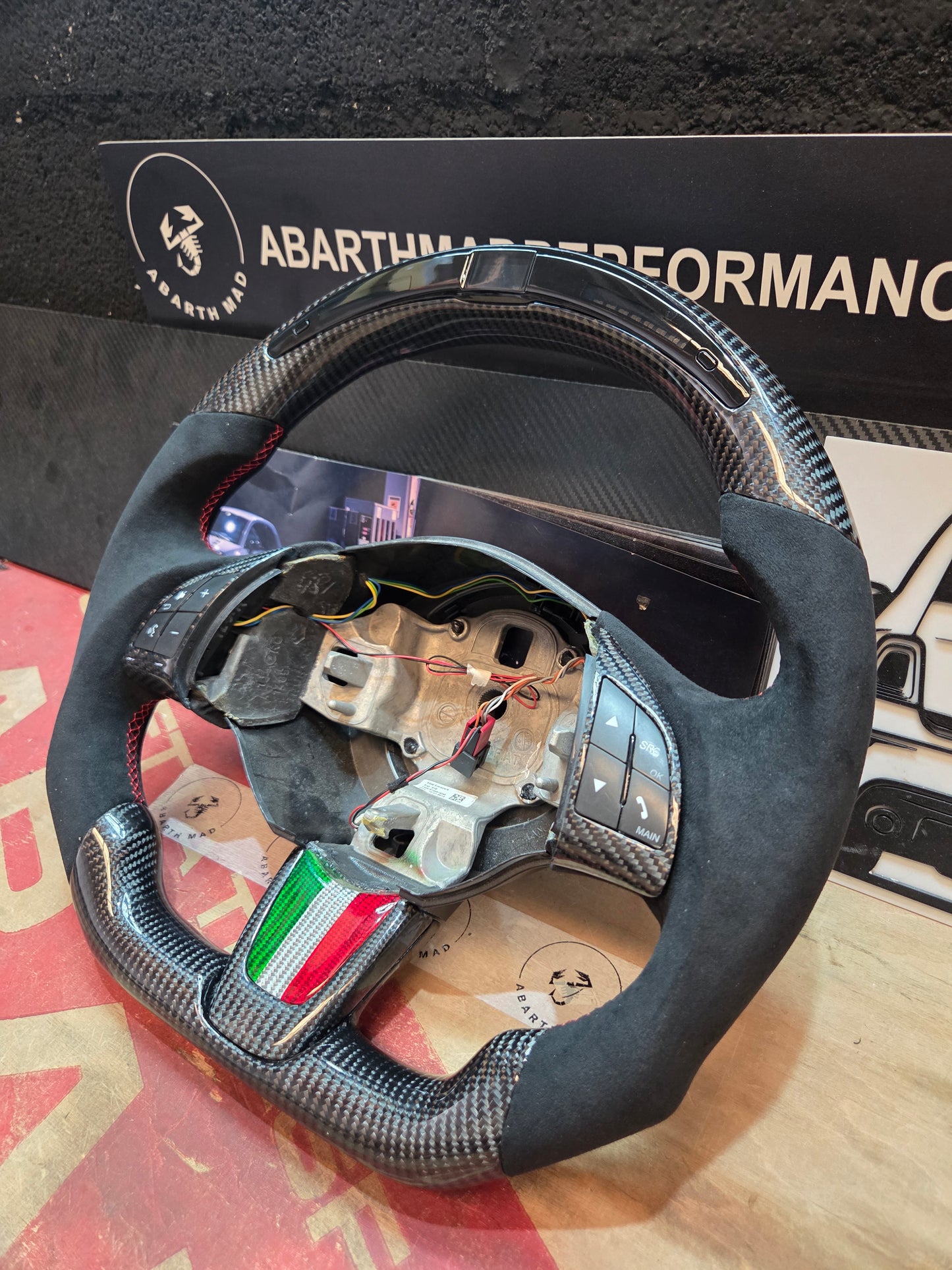 Abarth 500 Display Led Carbon Fiber Steering Wheel Volante Carbono Custom
